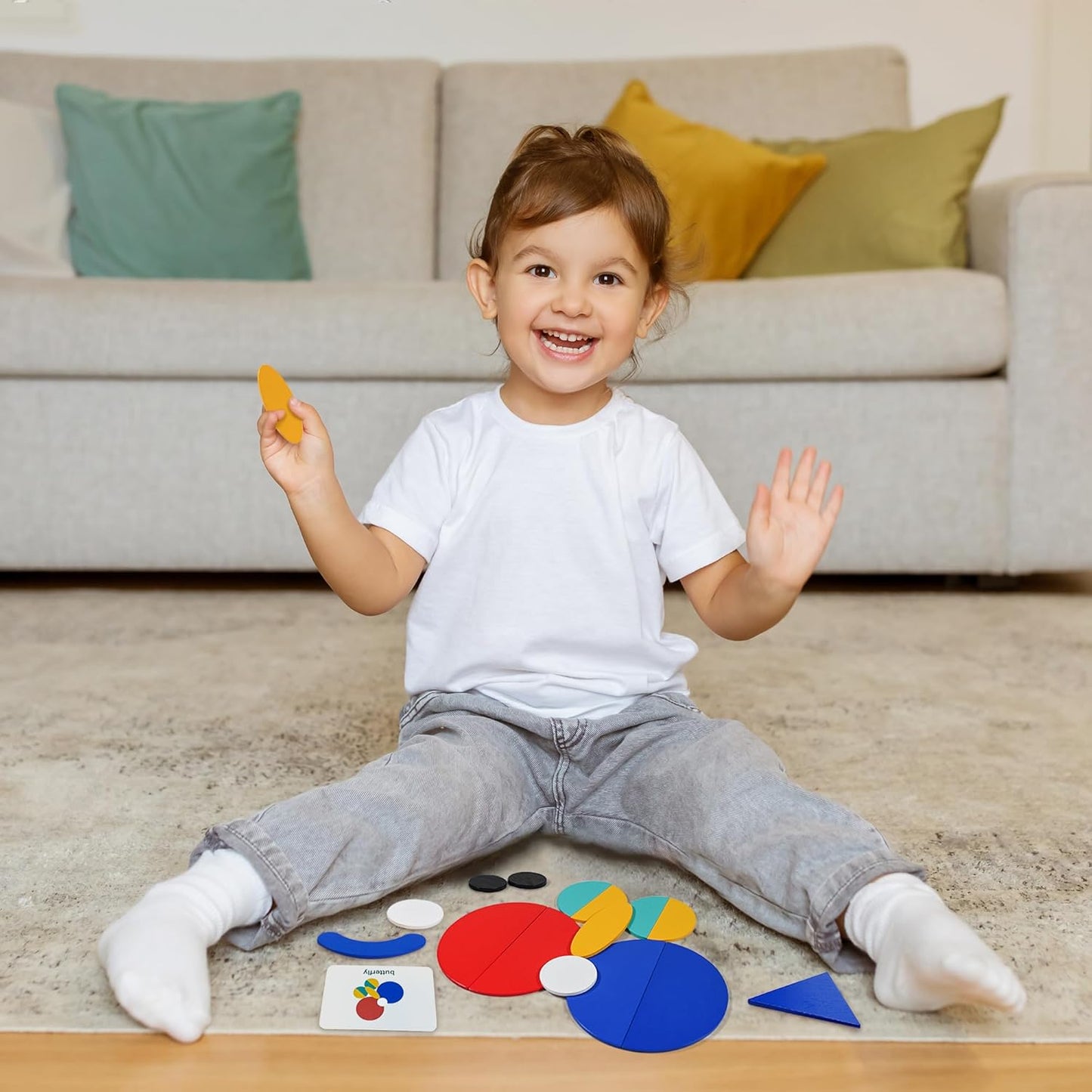 HotLiKee Wooden Shape Puzzle, 36 Blocks & 60 Cards, Montessori Toy for Kids 3+