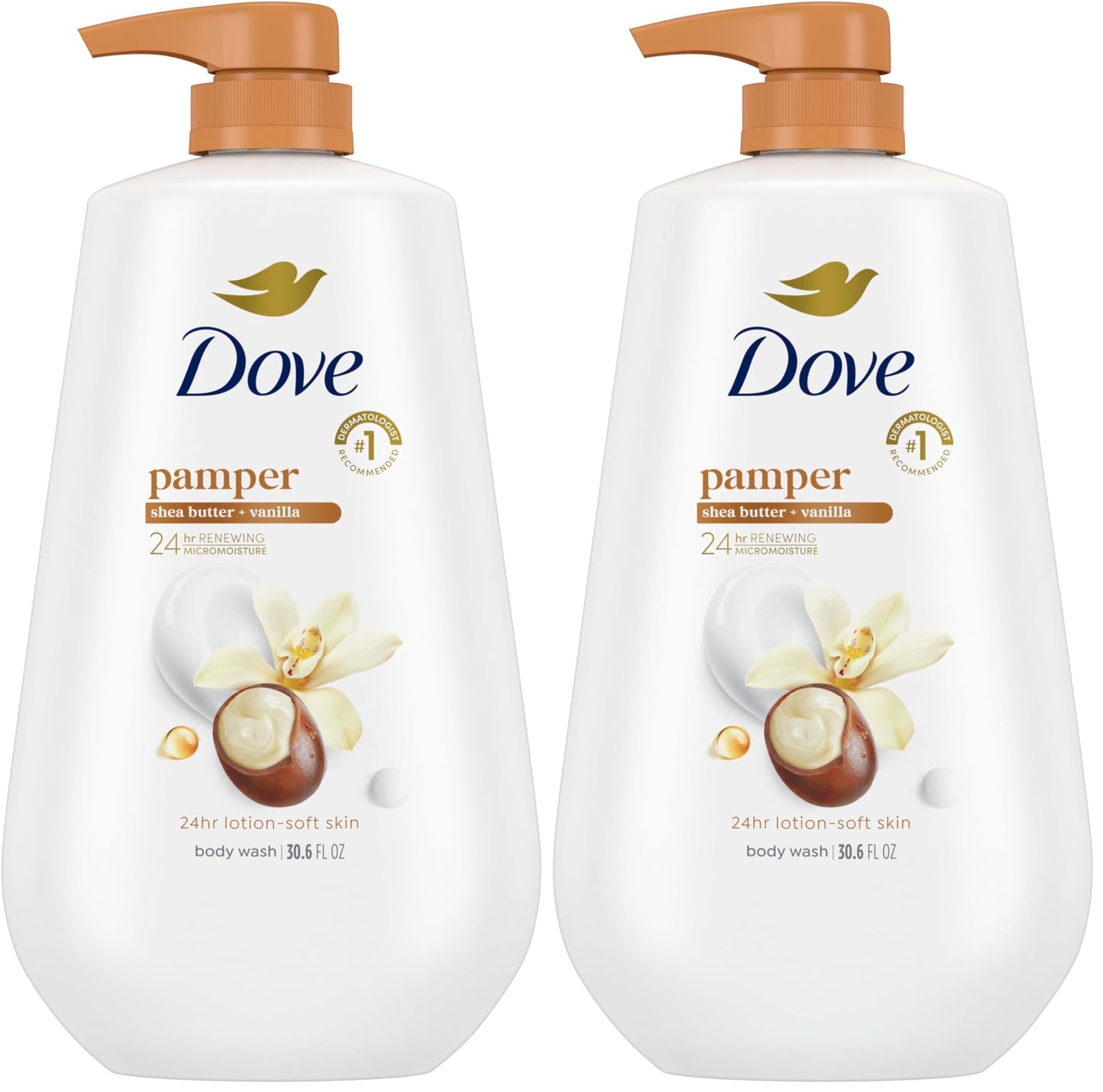 HotDove 24hr Lotion Body Wash Pamper Shea Butter & Vanilla, 30.6 oz | Moisturizing body wash with MicroMoisture for 24-hour hydration and lotion-soft skin
