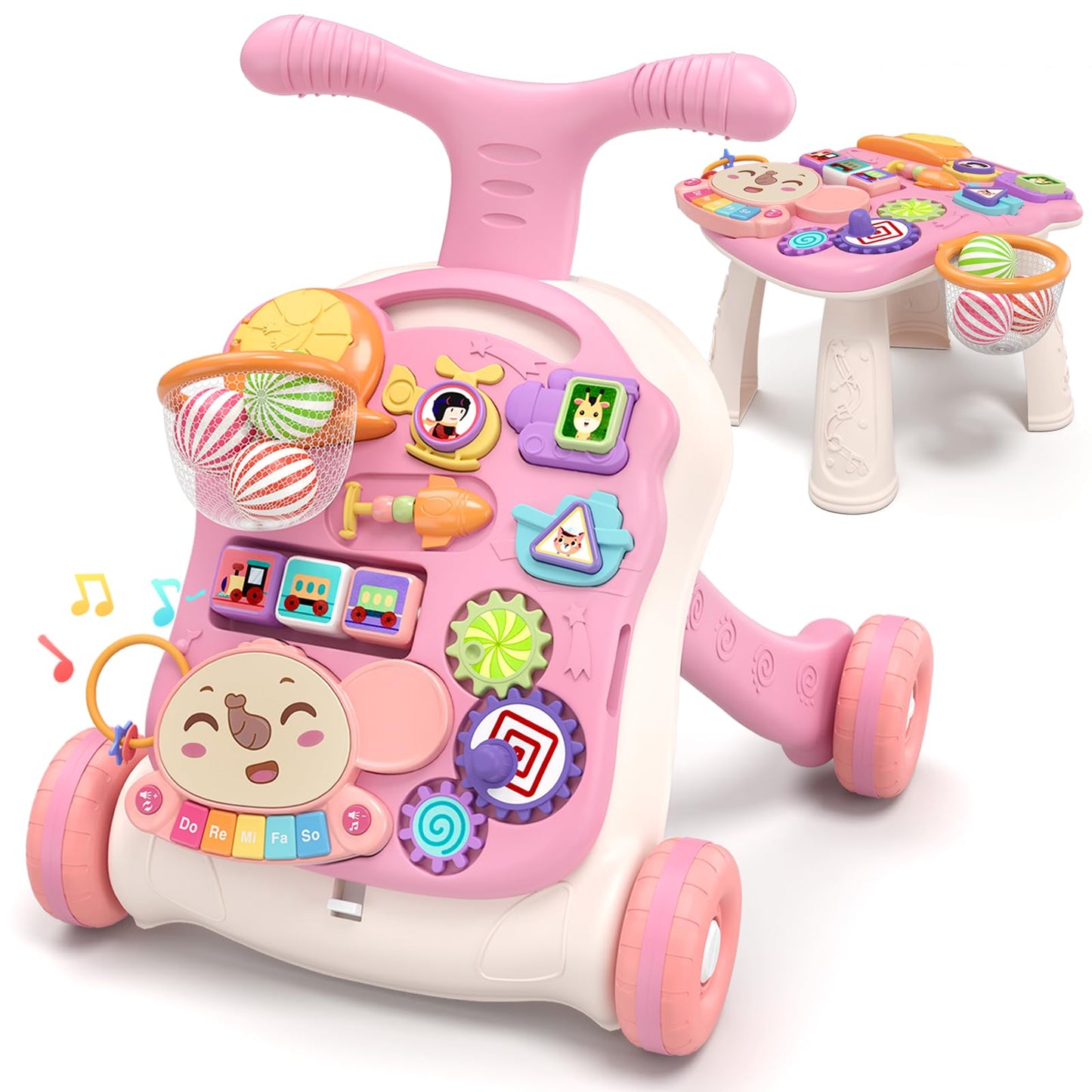 Hot QDRAGON 3 in 1 Baby Walker and Activity Center for Girl, Learning to Walk, Sit to Stand, Early Educational Push Toys with Music Panel for Infant Toddler 12+ Months Pink