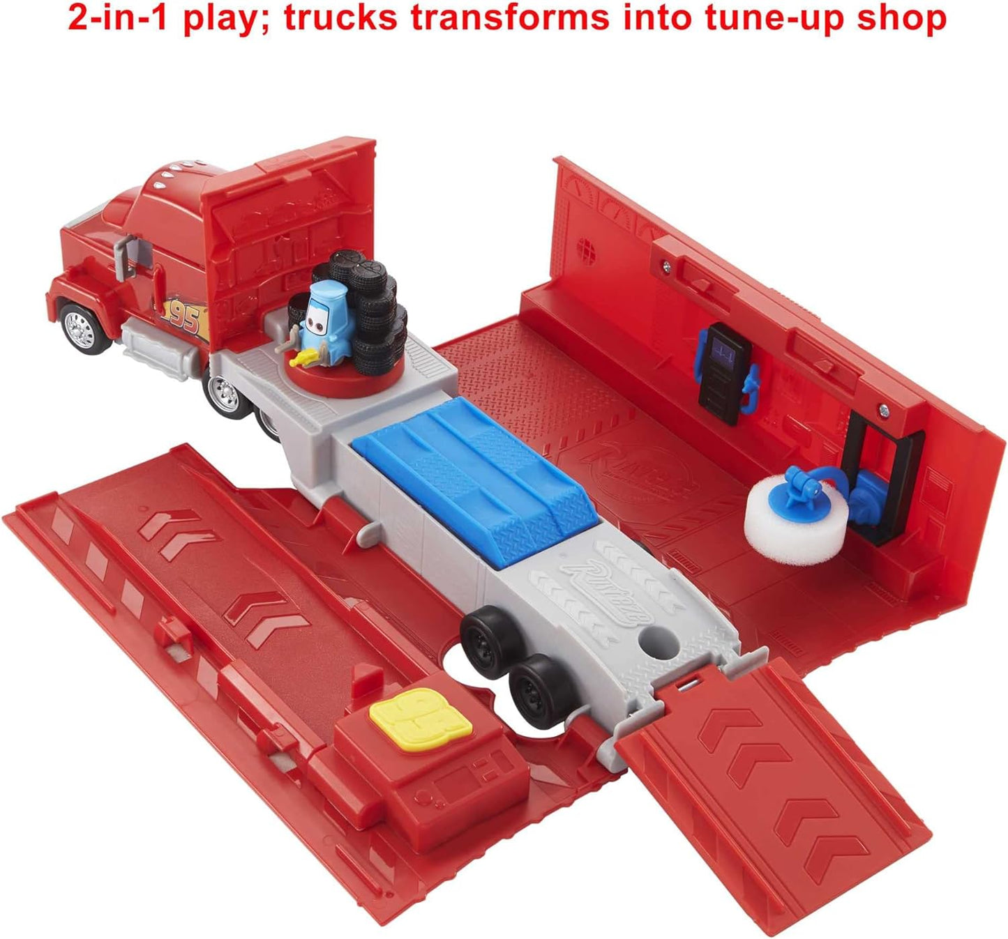 HotMattel Disney and Pixar Cars Transforming Mack Playset | 2-in-1 Toy Truck & Tune-Up Station with Launcher, Lift & More, Movie-Inspired Graphics