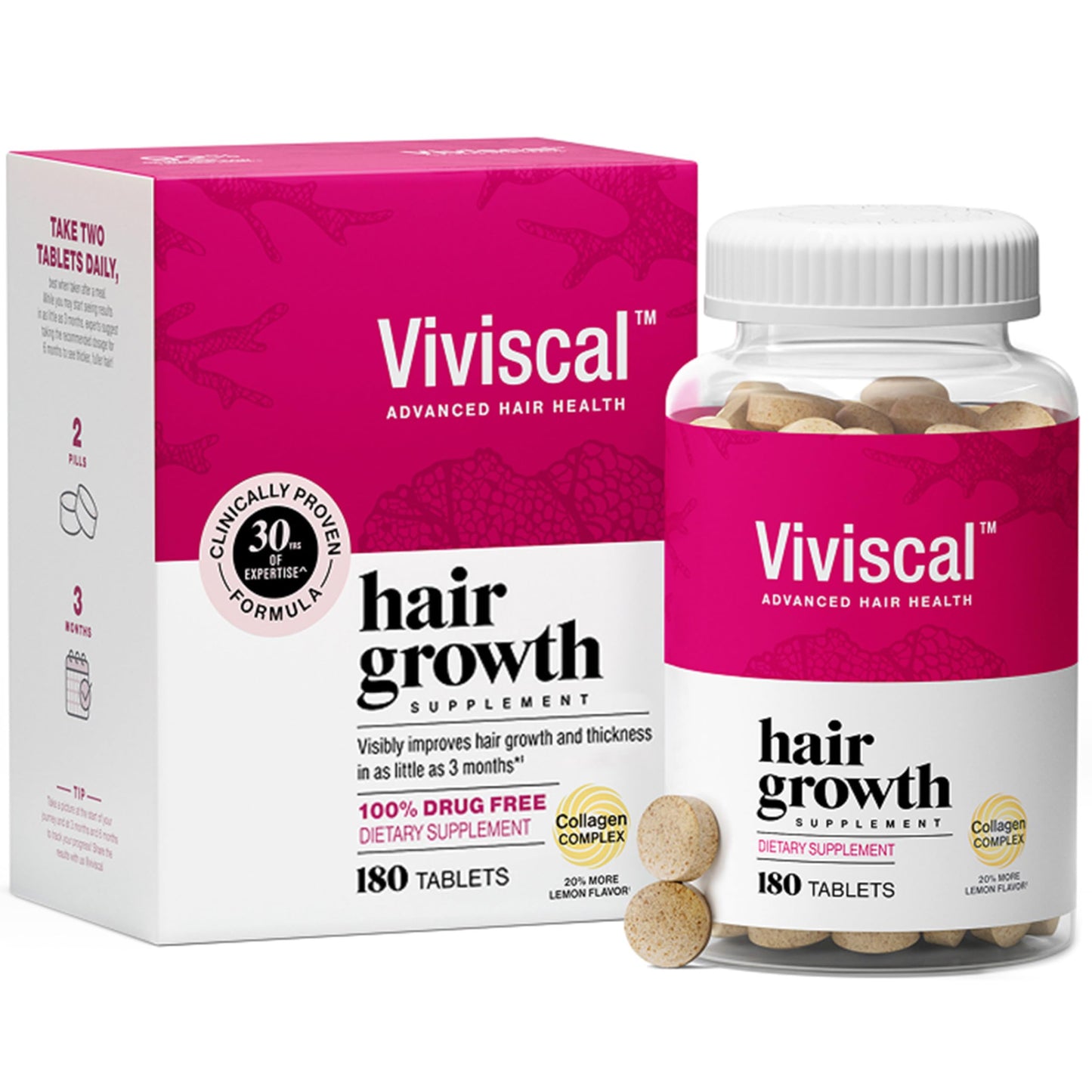 HotViviscal Hair Growth Supplements for Women, Thicker Fuller Hair Support for Thinning Hair and Hair Loss, with Biotin and Marine Collagen, Drug-Free, 180 Tablets, 90-Day Supply