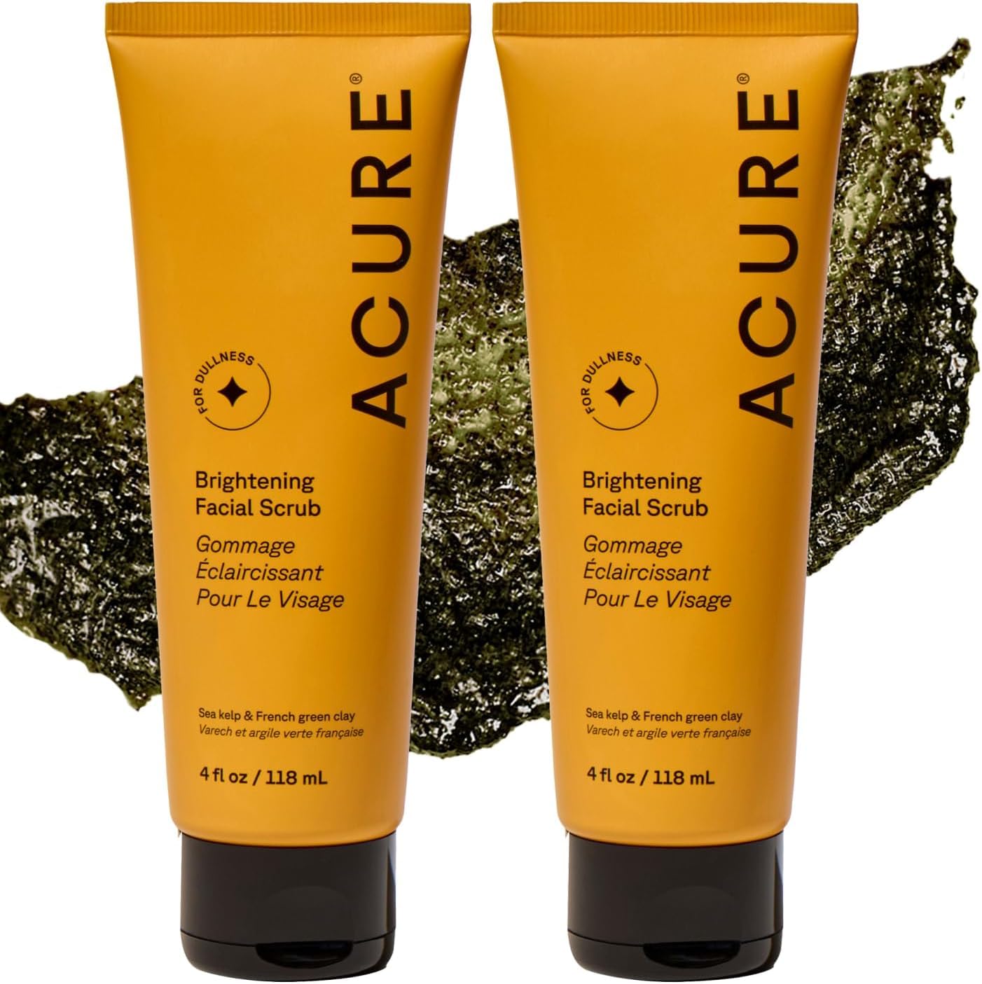 HotAcure Brightening Facial Scrub - Exfoliating Face Wash, Gentle Daily Scrubber & Exfoliator for Women & Men for Radiant Skin, Cleansing Wash with Sea Kelp & French Green Clay - 4 fl oz