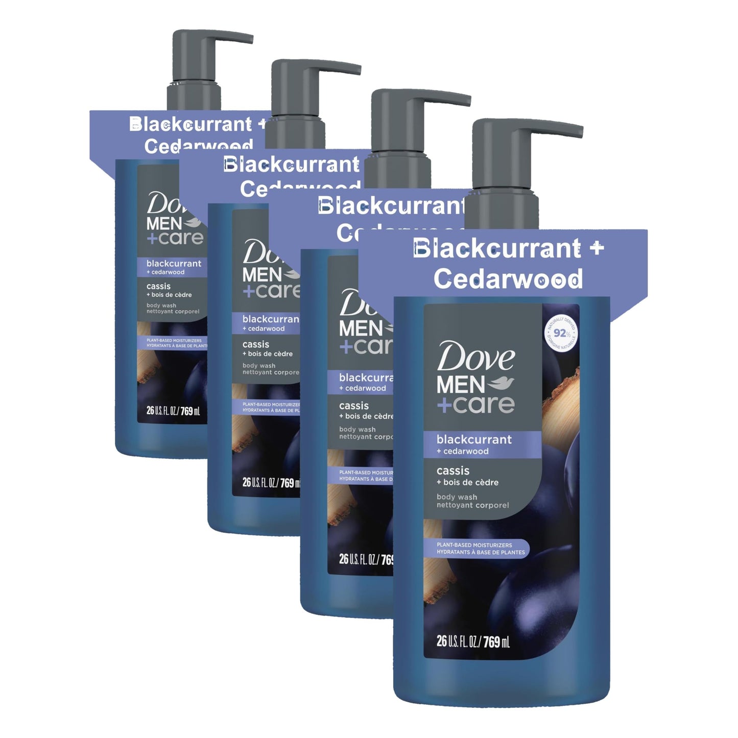 HotDOVE MEN Moisturizing Body Wash for Men, Blackcurrant + Cedarwood, 26 oz