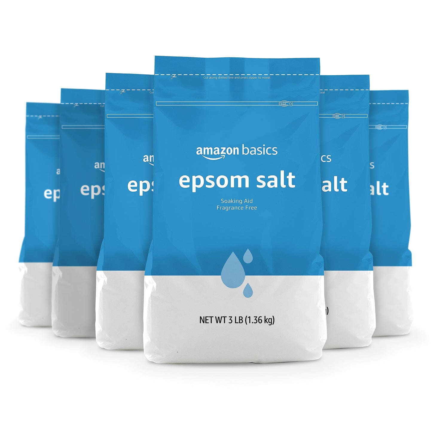 HotAmazon Basics Epsom Salt Soak, Fragrance Free, Magnesium Sulfate USP for Relaxation and Soothing Foot Soaking, 3 Pound Resealable Bags, 6-Pack