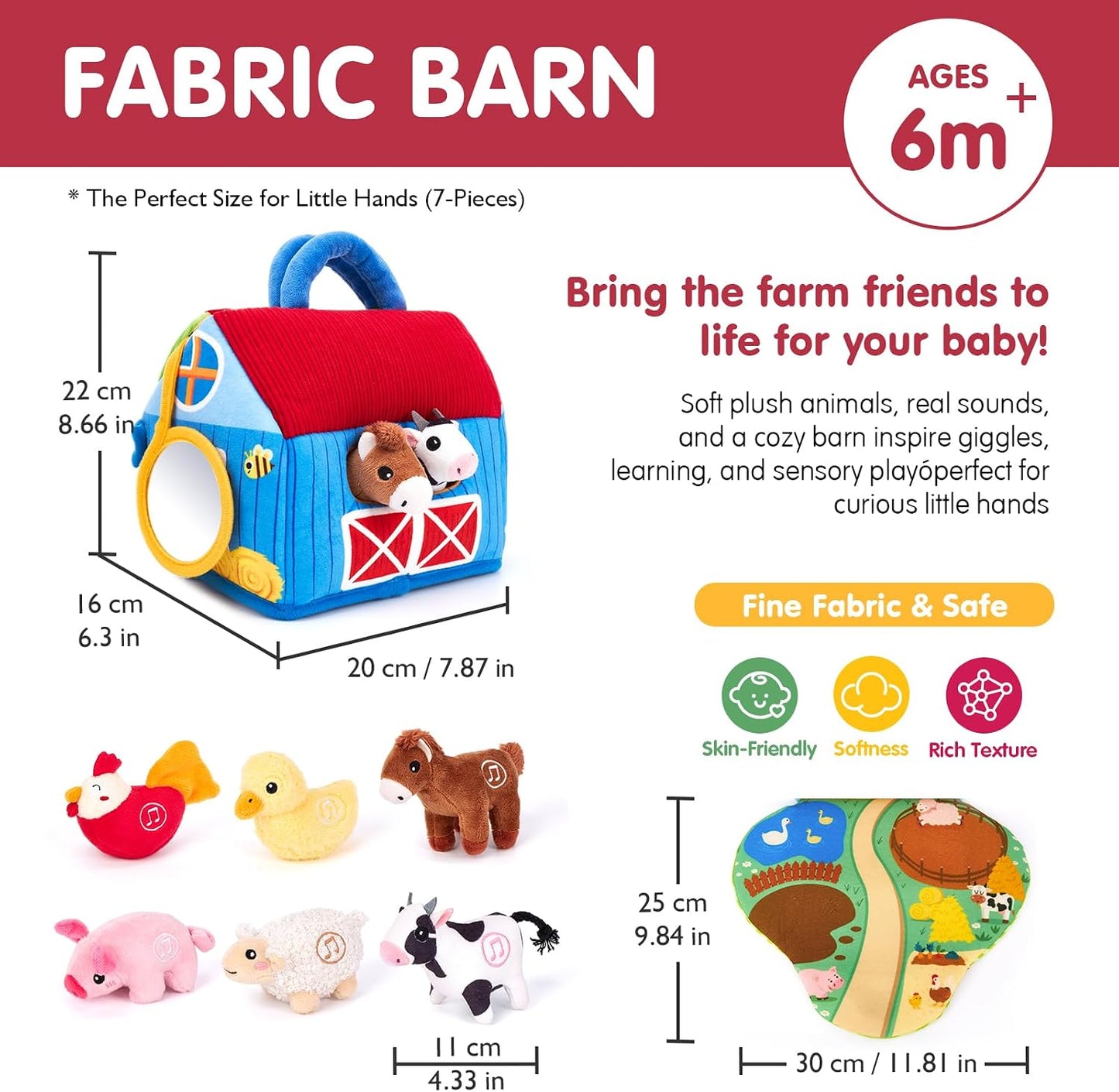 Hothahaland Baby Toys 6-12 Months - Surprise Barn with Stuffed Farm Animals with Real Sounds - Montessori Toys for 6 Month Old Baby Gifts Toddlers Sensory Toy 1 Year Old Boy Girl Gifts Infant Toys