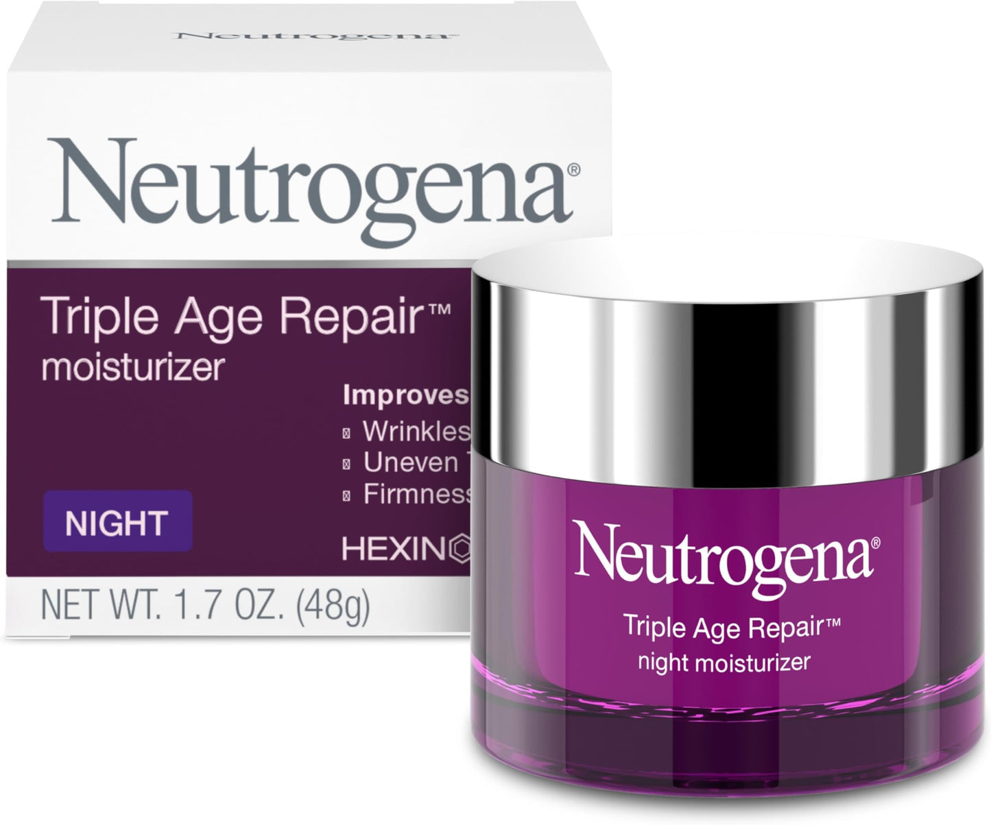 HotNeutrogena Triple Age Repair Night Face Moisturizer - with Hexinol Technology & Vitamin C, Anti-Wrinkle Face Cream, Visibly Reduces the look Wrinkles & Firms Skin While You Sleep, 1.7 oz