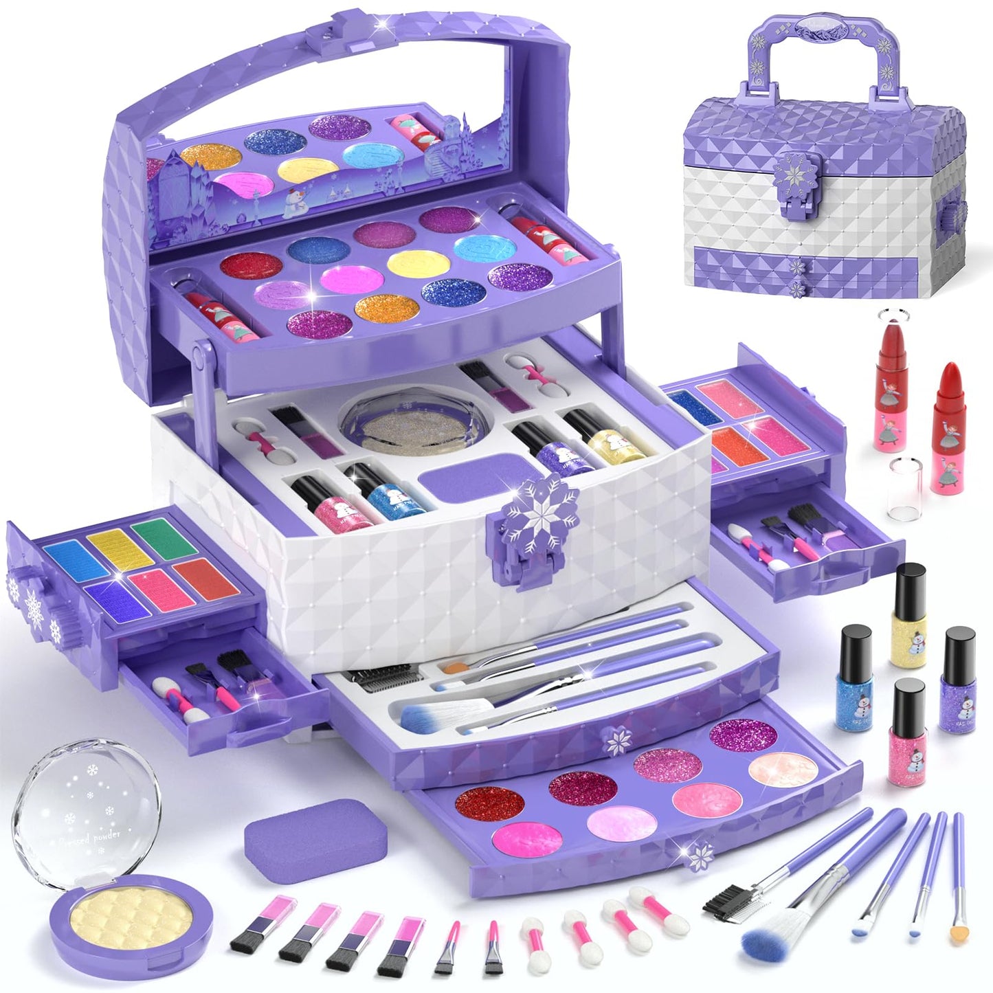 HotPERRYHOME Kids Makeup Set for Girl 56 Pcs Washable Real Cosmetic, Non-Toxic Frozen Toys Toddler Makeup Kit, 2026 New CPF Sustainable Materials Birthday Gift for 3 4 5 6 7 8 9 10 11 12 Year Old Girls