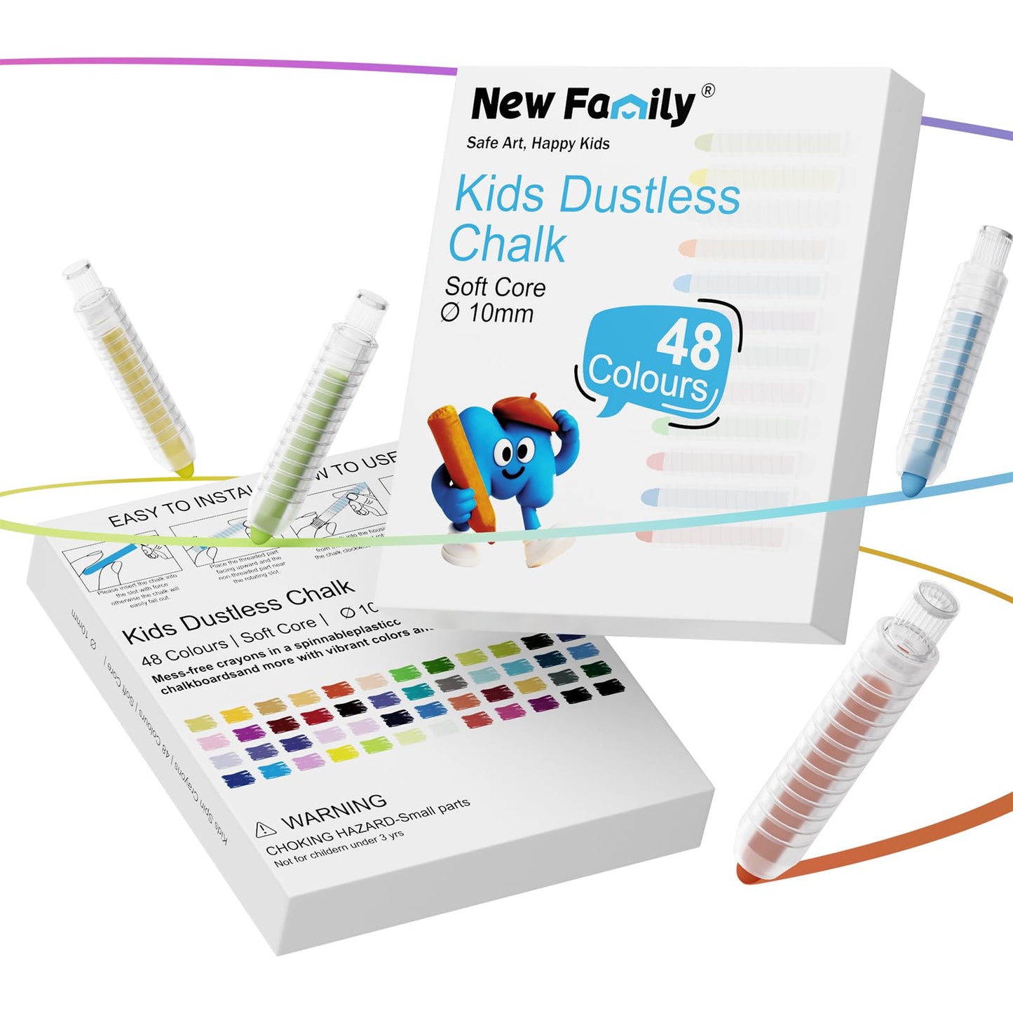 HotNewFamily Dustless Chalk for Kids with Holder, 12 Colors Non-Toxic Chalkboard Chalk, Mess-Free Drawing Chalk for Toddlers, Blackboard, Easel Board, Classroom & Home Art Supplies