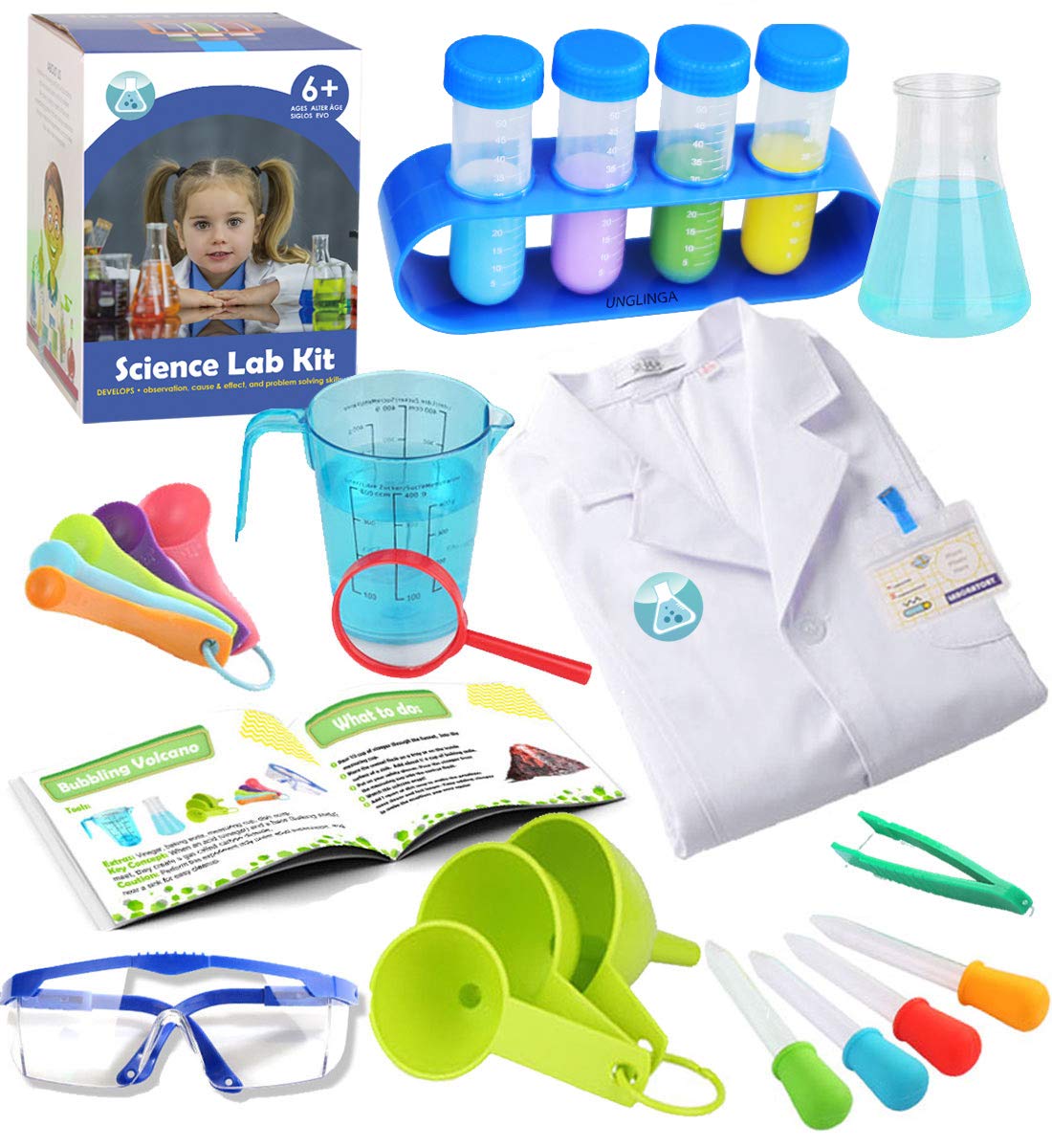 HotUNGLINGA 70 Lab Experiments Science Kits for Kids Educational Scientist Toys Birthday Gifts Idea for Girls Boys, Chemistry Set, Erupting Volcano, Fruit Circuits, S.T.E.M Activities Science Project