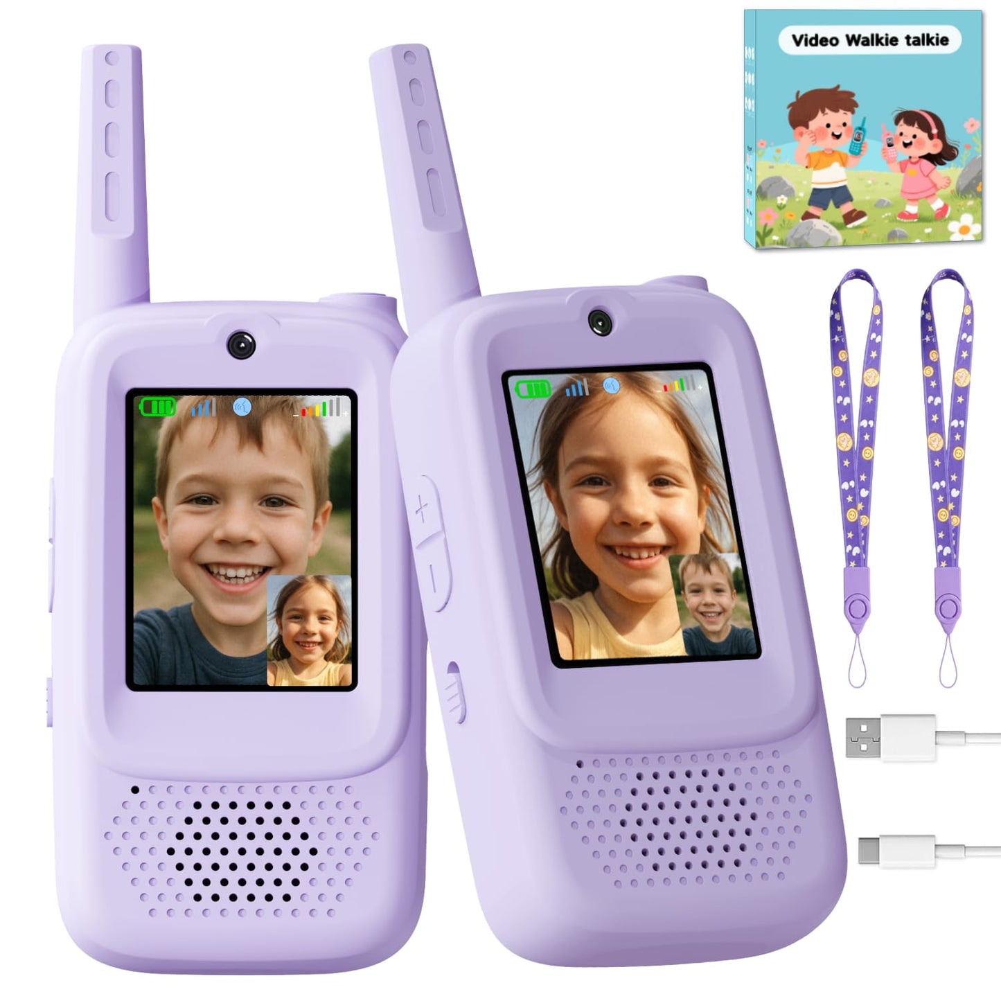 Hot Video Walkie Talkies for Kids, Handheld 2 Pack Rechargeable Video Walkies Talkies, Indoor Outdoor Toys Christmas Birthday Gifts for Age 3-12 Year Old Girls Boys (Blue & Pink)