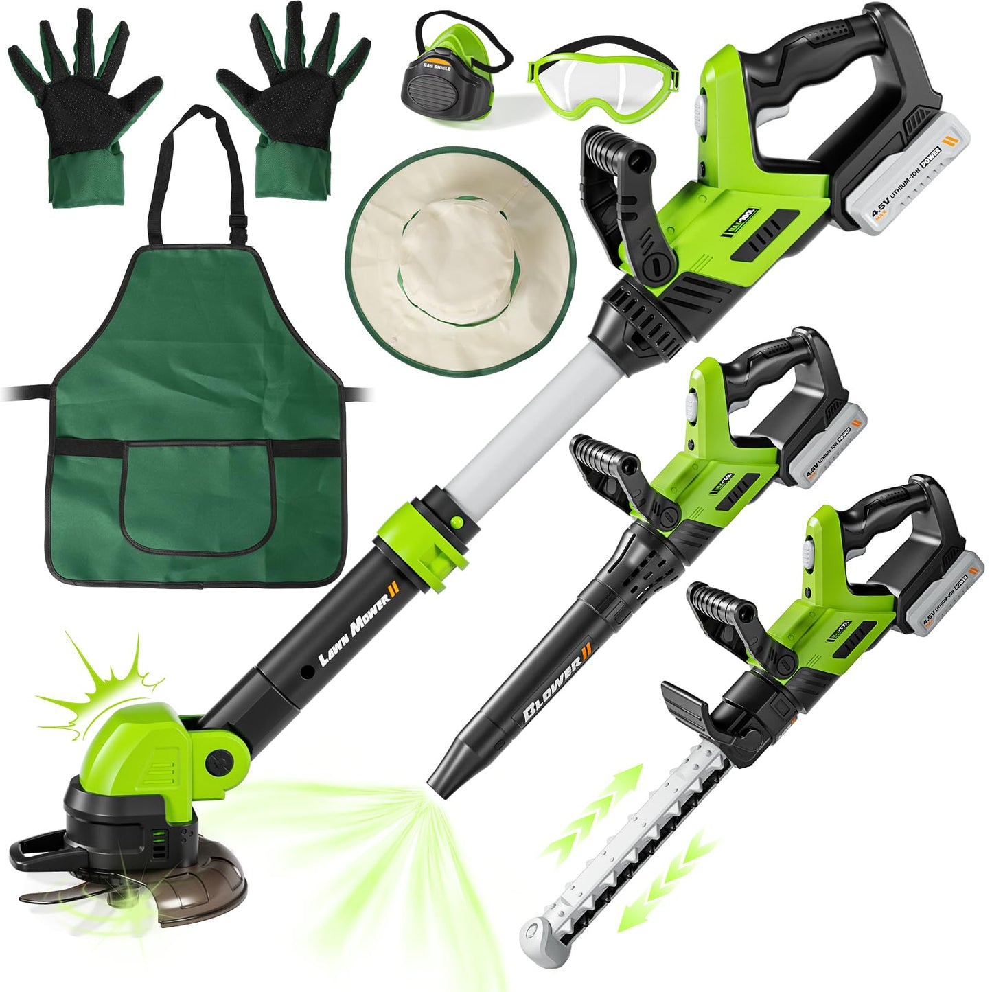 HotKids Tool Set, 3-IN-1 Toddler Power Garden Tools with Sounds & Lights, Volume+/-, Toy Weed Wacker, Leaf Blower&Hedge Trimmer, Outdoor Play Toy Tools, Christmas Birthday Gifts for Boy Toys 3 4 5 6 7 8+