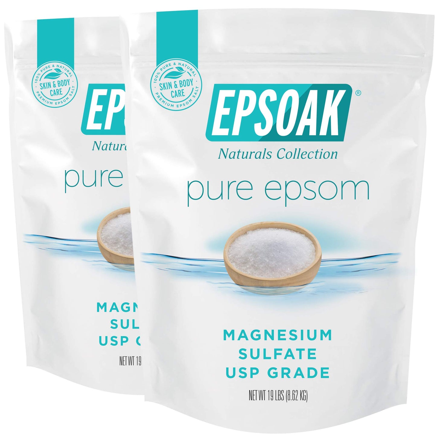 HotEpsoak Epsom Salt 19 lb. Magnesium Sulfate USP. Resealable Epsom Salt Bag Unscented, Made in The USA, Cruelty-Free Certified