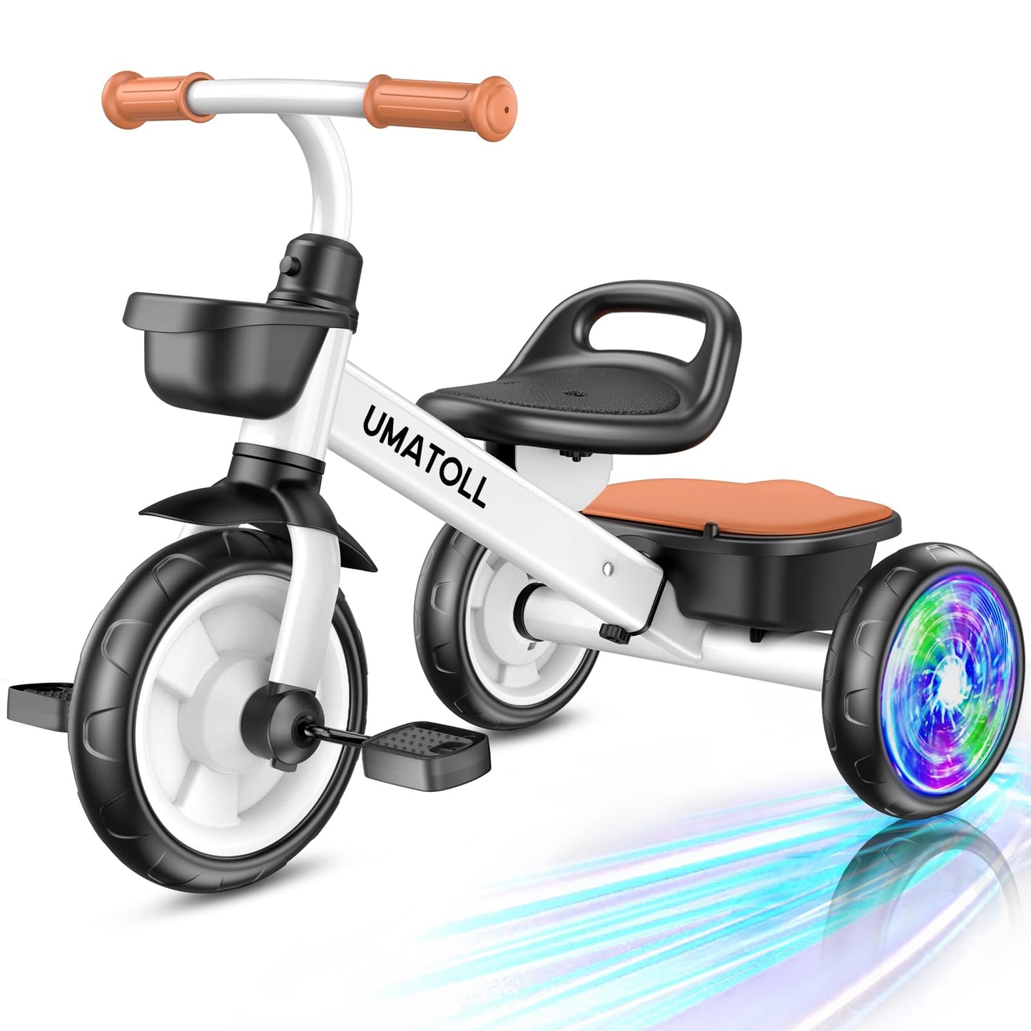 Hot Umatoll Tricycle for Toddlers 2-5 Year Old, Ajustable Toddler Bike Outdoor Toys, Birthday Gift for Girl Age 2-4, Trike with Light up Wheels