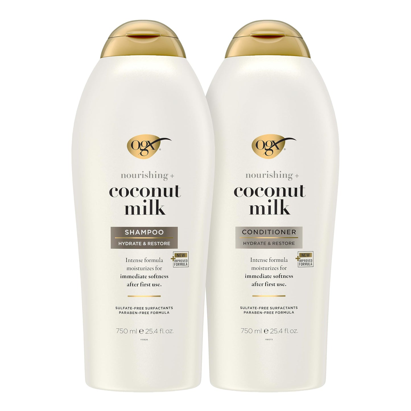 HotOGX Nourishing + Coconut Milk Sulfate Free Shampoo and Conditioner Set, Hydrates & Softens Hair, Lipi Pro Shield Technology, Creamy Coconut Milk White Peach & Shea Butter Scent, 2 Items, 2 x 13 fl oz