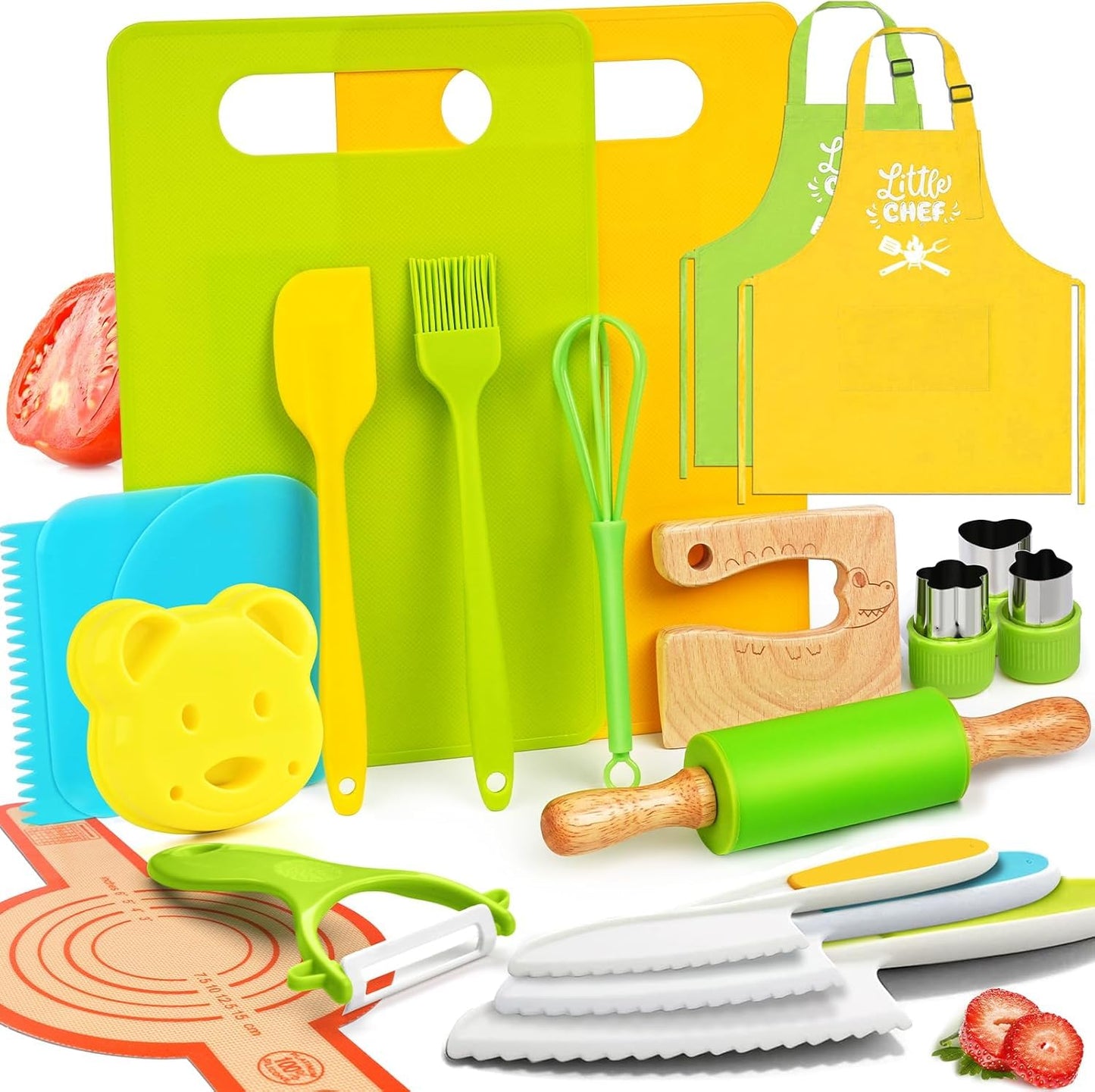 Hot13 Pieces Montessori Kitchen Toys for Toddlers-Kids Cooking Sets Real-Toddler Toys Set for Real Cooking with Plastic Children Safe Knives Crinkle Cutter Kids Cutting Board