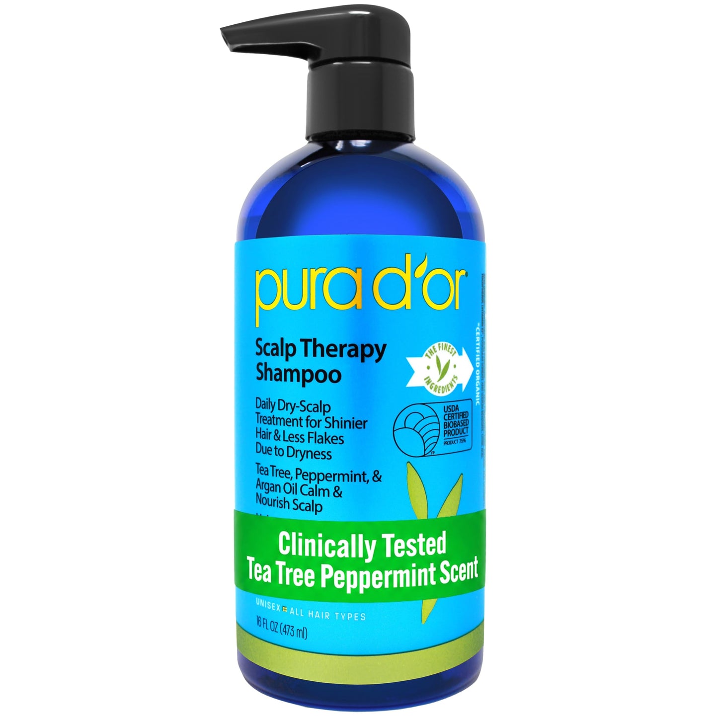 HotPURA D'OR Original Gold Label Anti-Thinning Shampoo - CLINICALLY TESTED - Biotin & Argan Oil – Sulfate-Free Strengthening & Volumizing for Fuller-Looking Hair, Men & Women, Natural Earthy Scent 16 oz