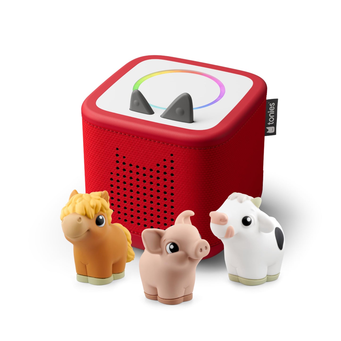 HotToniebox 2 My First Farm Bundle for Kids 1+ with Soft and Squeezable Cow, Horse, and Pig - Sunset Red