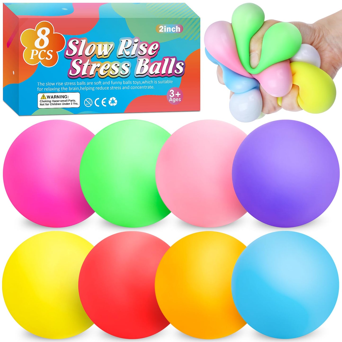 Hot12 Pack Slow Rising Stress Ball,Stress Balls for Kids Adults,Stretchy Fidget Toys for Stress Relief,Hand Therapy Sensory Squishy Ball, Squishy Toys for Kids, Classroom Prize Box Party Favors