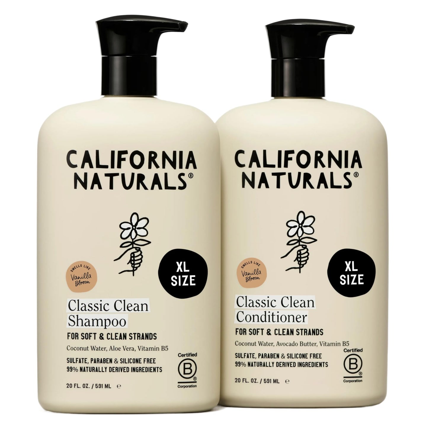 HotCalifornia Naturals Classic Clean Toasted Coconut Shampoo Conditioner Set, Natural, Vegan, Cruelty, Silicone, Paraben, and Sulfate Free, All Hair Types, 20 Fl Oz