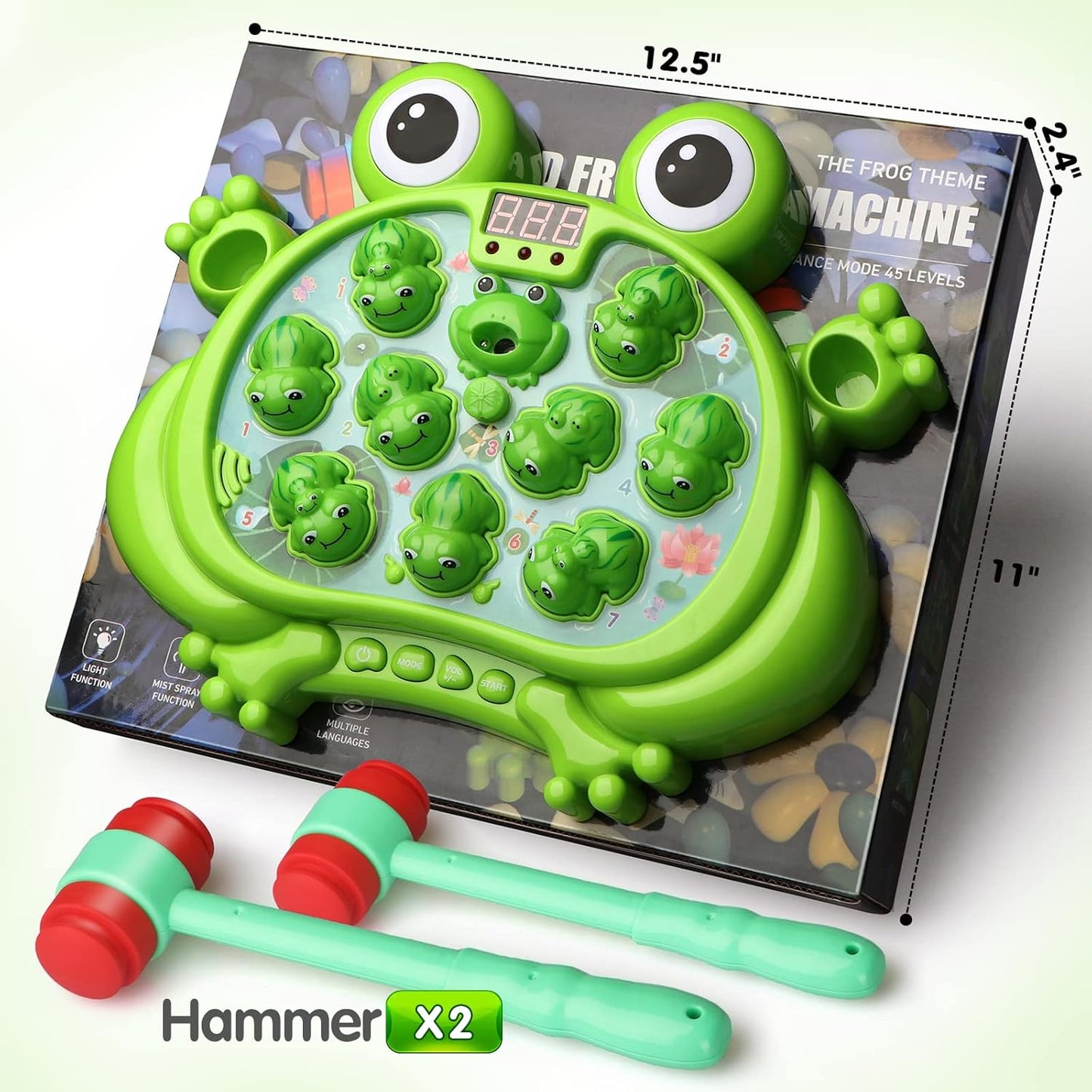 HotHopeRock Toys for 2 3 4 5 Year Old Boy,Toddler Toys Age 2-4, Whack A Frog Game,with 5 Modes,45 Levels,9 Music Spray and Light-up, Baby Toy Gifts for Early Learning, Birthday Gift for Toddler Boy Toys