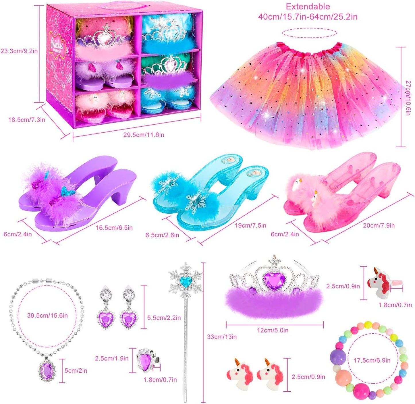 HotPrincess Dress Up Shoes Set, Girls Dress Up Toys Toddler Jewelry Boutique Kit, 3 Themes of Unicorn Mermaid Ice Princess Costumes Set, Pretend Play Gifts for Little Girls Aged 3-6 Years Old