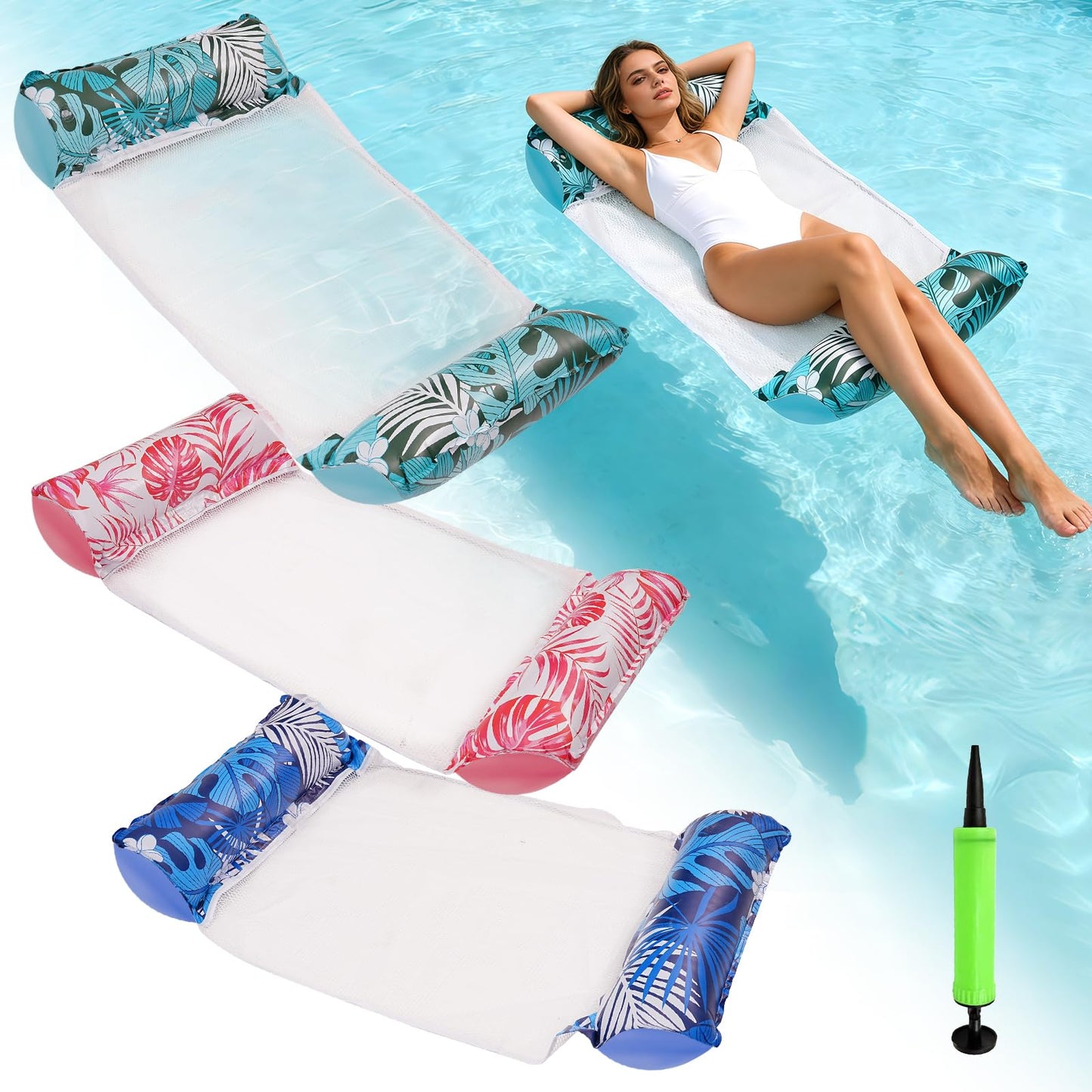 Hot4 Pack Upgrated XL Water Pool Floats, 4-in-1 (Hammock, Saddle, Lounge Chair, Drifter) Multi-Purpose Water Pool Float, Non-Stick PVC Material.