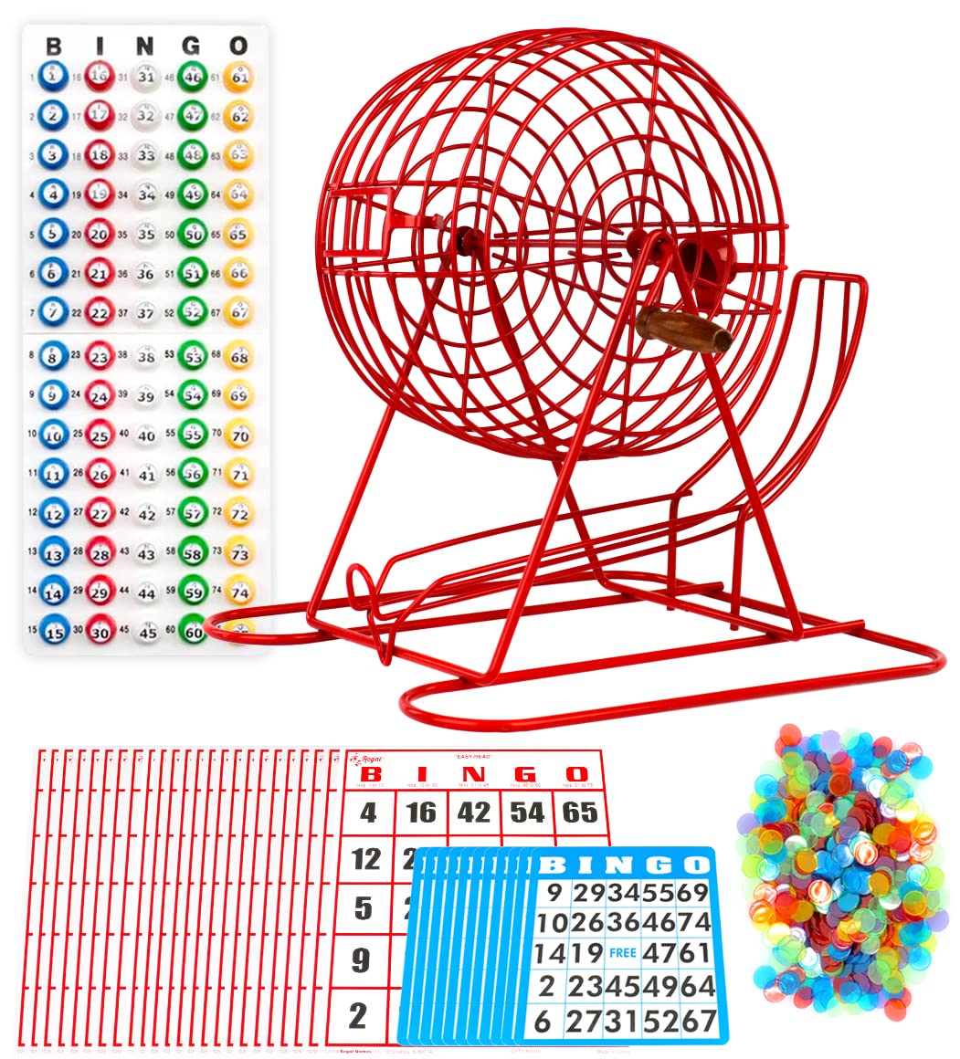 Hot Regal Games Deluxe Bingo Game Set with Cage, Board, Balls, 18 Cards, and Chips