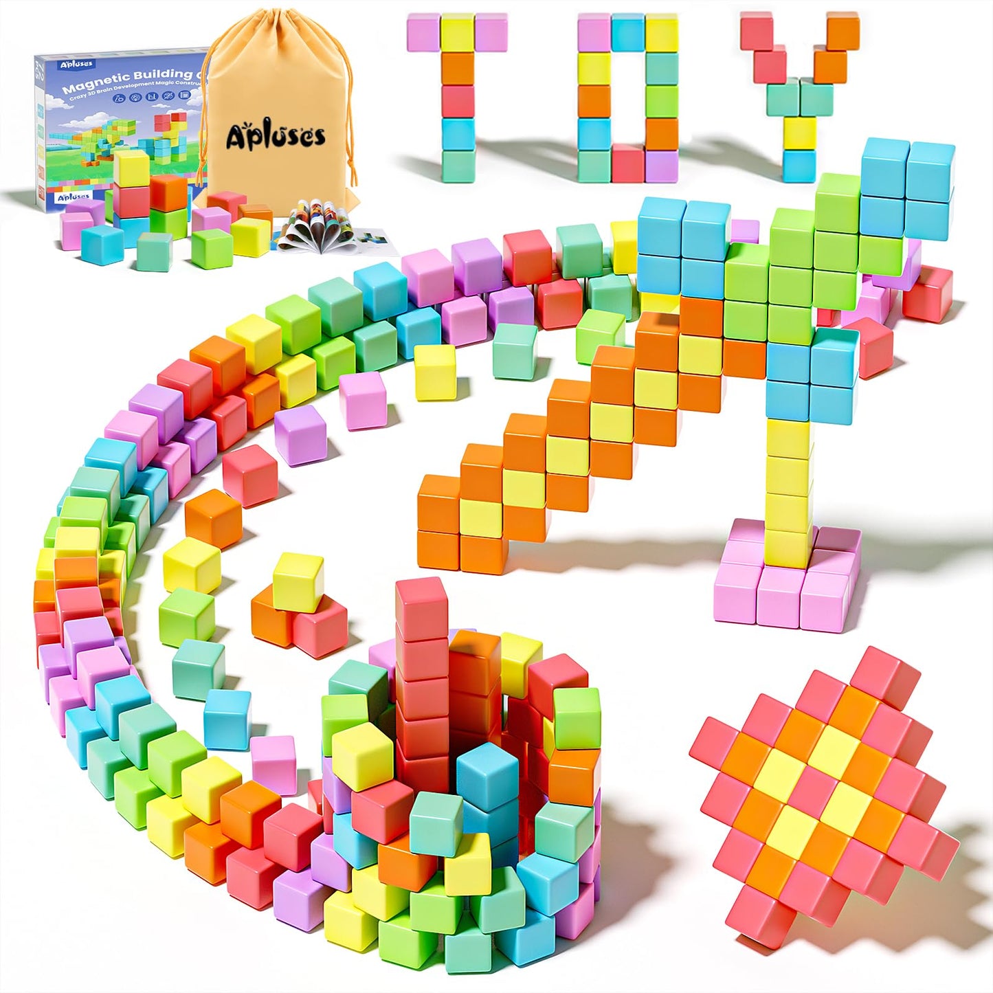 HotApluses 42PCS Magnetic Blocks, Gifts for 3 4 5 6 Year Old, Magnet Building Blocks for Toddlers, Girls & Boys, Sensory - Montessori - Autism - Magnetic Toys for Kids Ages 3-5 4-8