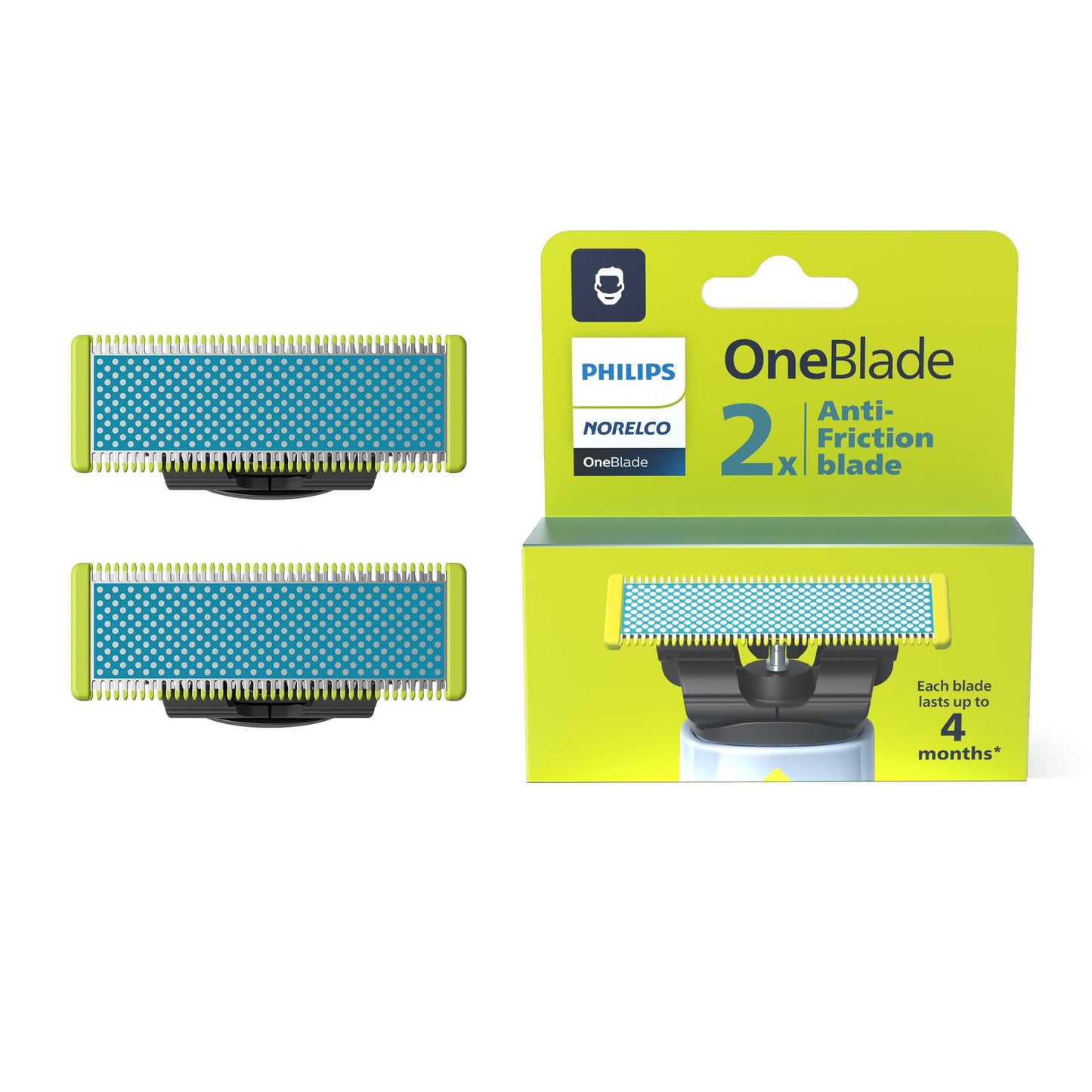 HotPhilips Norelco OneBlade Anti Friction Blade, Genuine Replacement Blade for OneBlade Electric Shaver and Trimmer, Durable Stainless Steel, Trim, Edge and Shave, 2 Pack, QP225/80