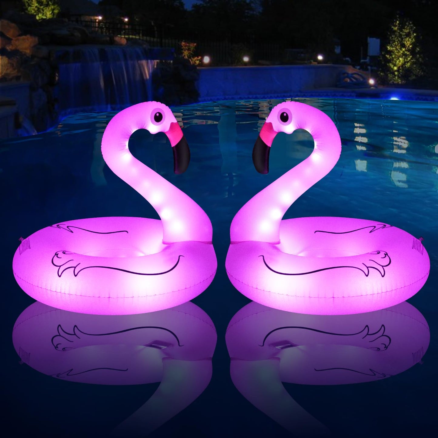 HotInflatable Flamingo Pool Floats with Lights, FlyfreeU Solar Powered Pink Pools Flamingo Float Rings, 42'' Lake Beach Floaties Swimming Rings Summer Pool Raft Lounger for Adults Water Party Supplies