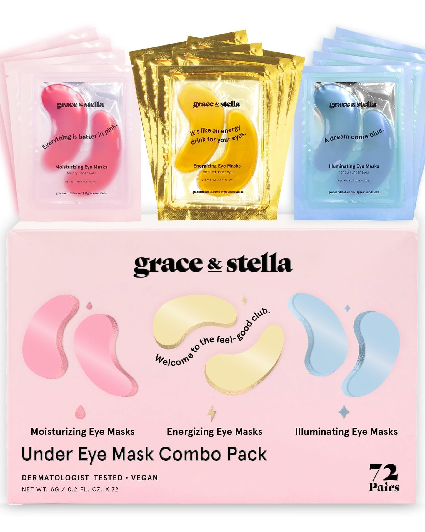 Hotgrace & stella Under Eye Patches (12 pairs) Eye Masks for Puffy Eyes and Dark Circles - Gifts for Women, Bridesmaids, Birthdays, Bachelorette Party, Self Care Gifts for Women - Vegan Cruelty-Free