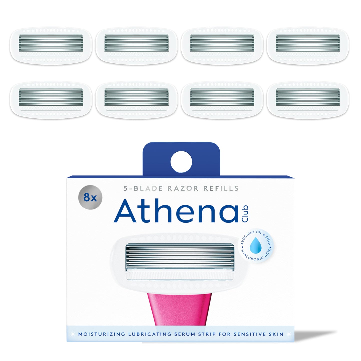 HotAthena Club Women's Razor Blade Refills, 5-Blade Cartridges, 8 Count | Shea Butter & Hyaluronic Acid Infused Stainless Steel Razors for Women , Great for Sensitive Skin , 8-Pack Refill