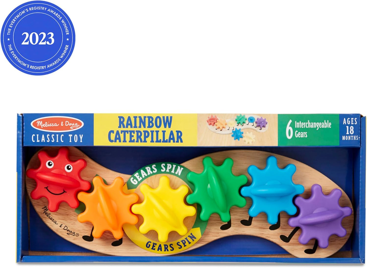 Hot Melissa & Doug Rainbow Caterpillar Gear Toy with 6 Interchangeable Gears