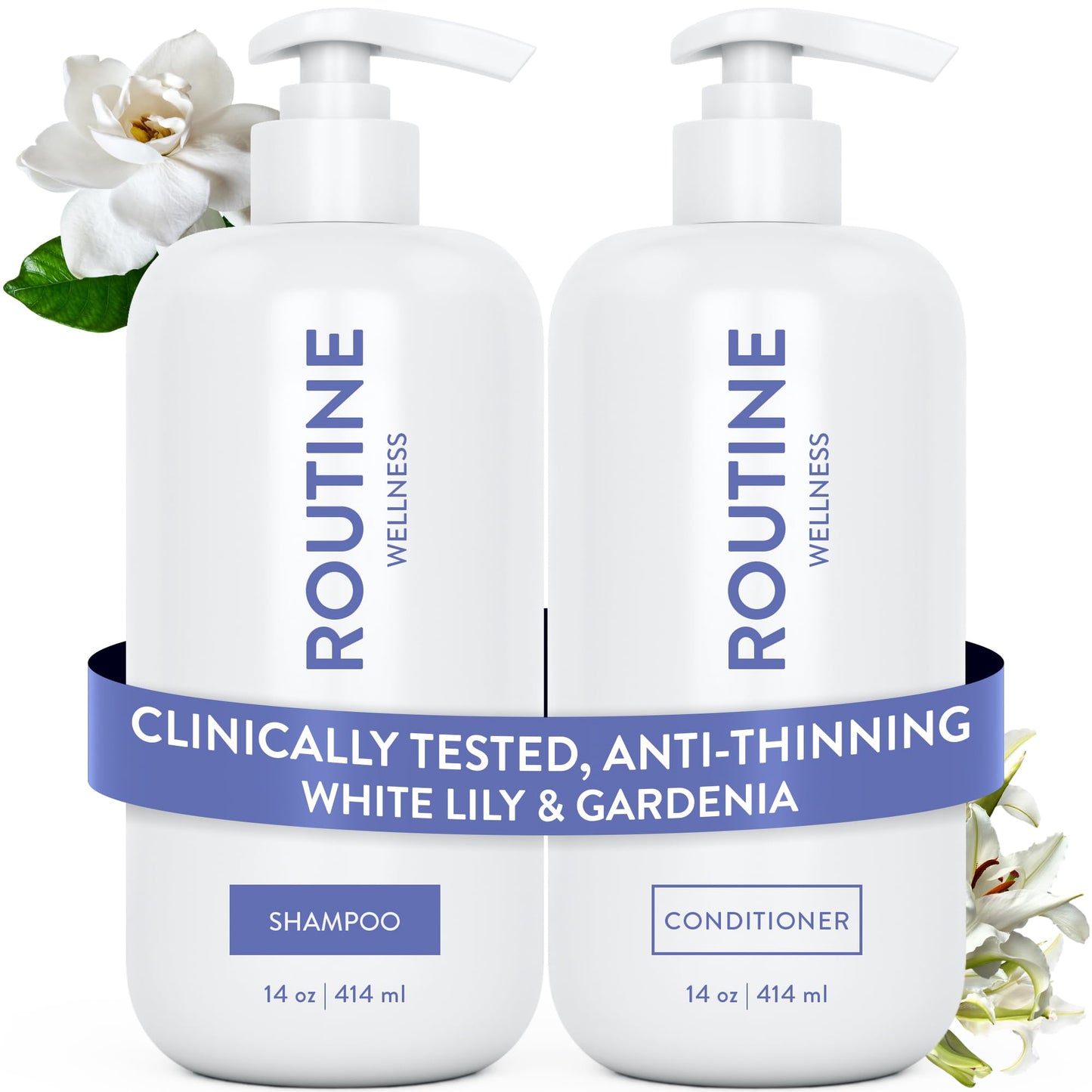 HotRoutine Wellness Anti-Thinning Shampoo & Conditioner - Coconut & Vanilla | Clinically tested shampoo for thinning hair with biotin, pea peptides, saw palmetto oil, color safe, sulfate free