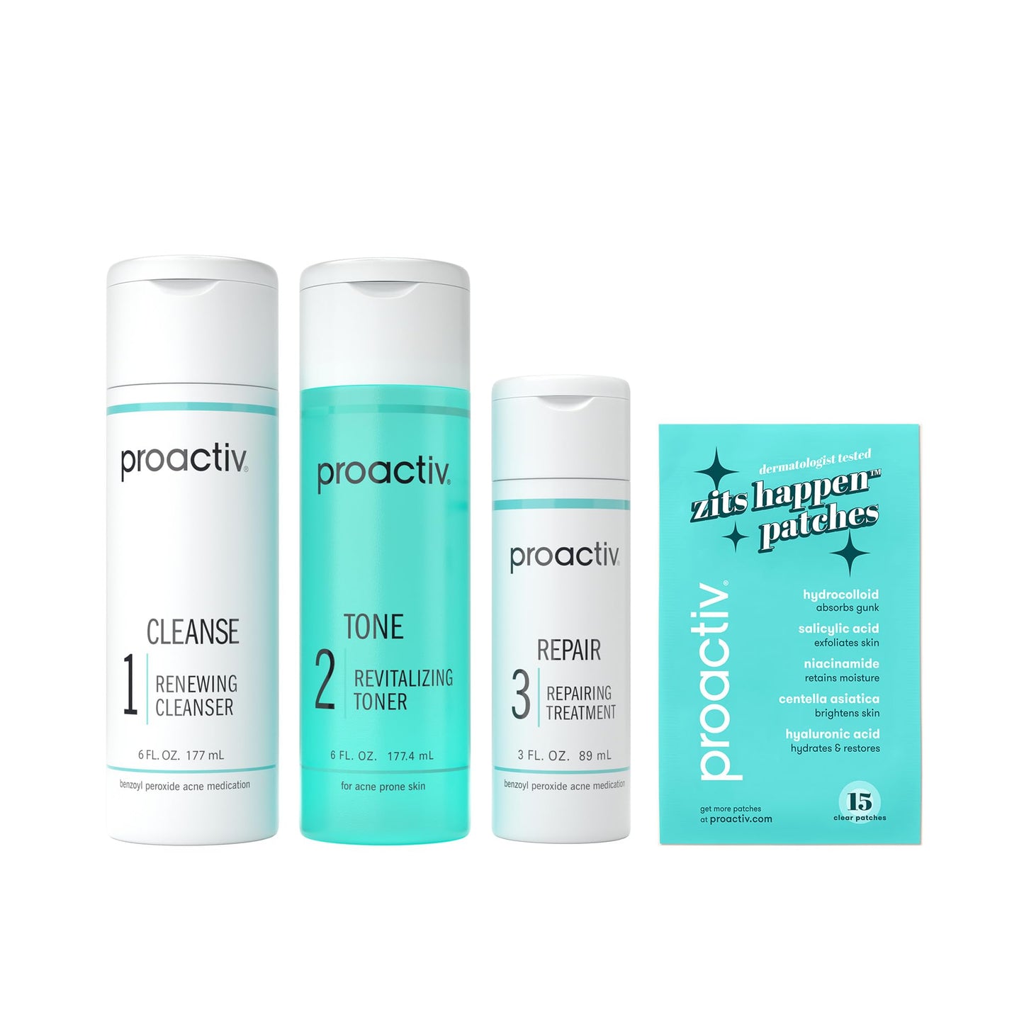 HotProactiv 3 Step Acne Treatment - Benzoyl Peroxide Face Wash, Repairing Acne Spot Treatment for Face and Body, Exfoliating Toner - 30 Day Complete Acne Skin Care Kit
