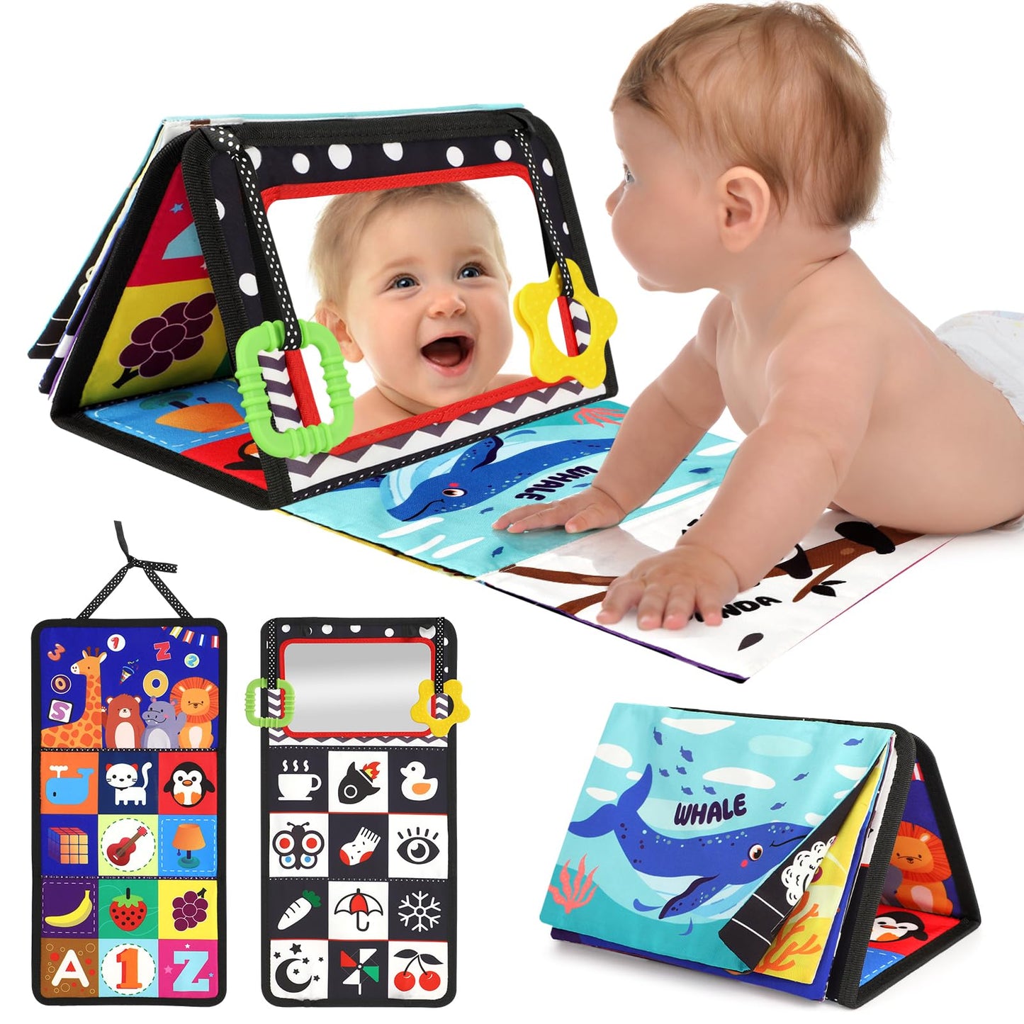 HotURMYWO Tummy Time Toys - Black and White High Contrast Baby Toy for Newborn - Baby Visual Stimulation Mirror - Montessori Sensory Crinkle Toy for Infant 0-3-6-12 Months - Boy Girl Shower Gifts