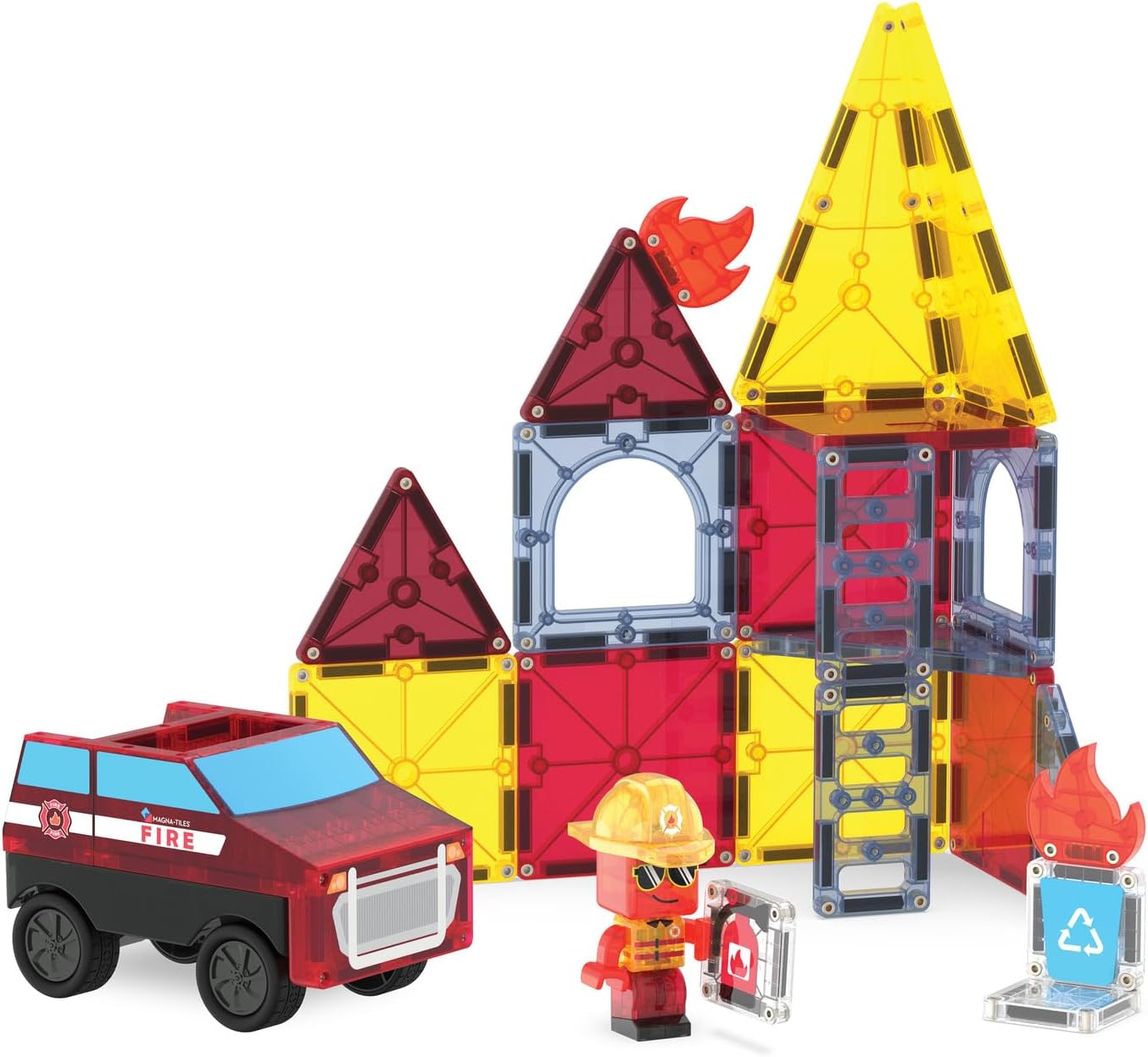 HotMAGNA-TILES Fire Rescue 27-Piece Magnetic Construction Set, The Original Magnetic Building Brand