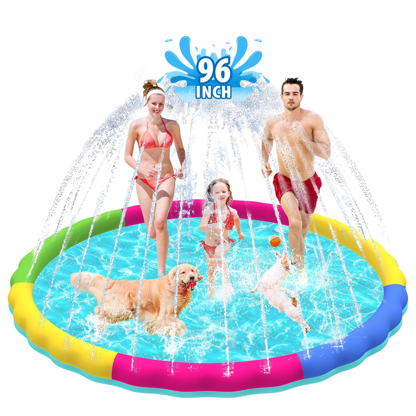 HotRaxurt Non-Slip Splash Pad for Kids and Dog, 67'' Splash Pad Thicken 0.58mm for Kids Ages 4-8 Toddler Baby Splash Sprinkler Pad Dog Pool Summer Outdoor Water Toys for Boys Girls