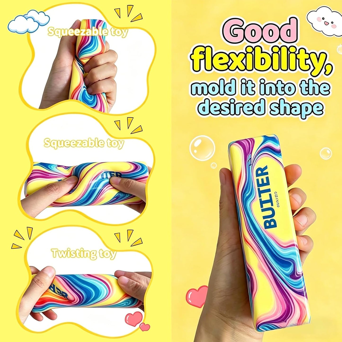 Hot2 Packs Slow Rising Butter Squishy, Squishies Butter Squeeze Toys Pack Sensory Stress Relief Soft & Stretchy Fidget Toy for Party Favors Squishy Butter