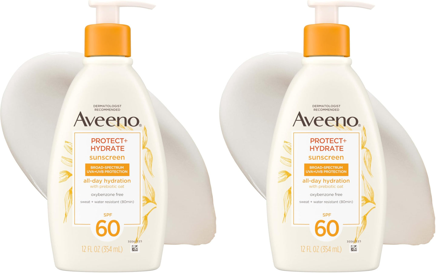 HotAveeno Protect + Hydrate Sunscreen Lotion for Body & Face with Prebiotic Oat, SPF 60 Broad Spectrum Sunscreen, Paraben, & Oil Free, Water & Sweat Resistant (80-min) for Sensitive Skin, 12 FI Oz