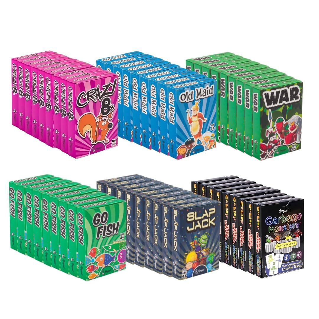 HotRegal Games Card Games for Kids - Go Fish, Crazy 8's, Old Maid, Slap Jack, Garbage Monster, War - Simple & Fun Classic Family Table Games - Games May Vary (6 Set)