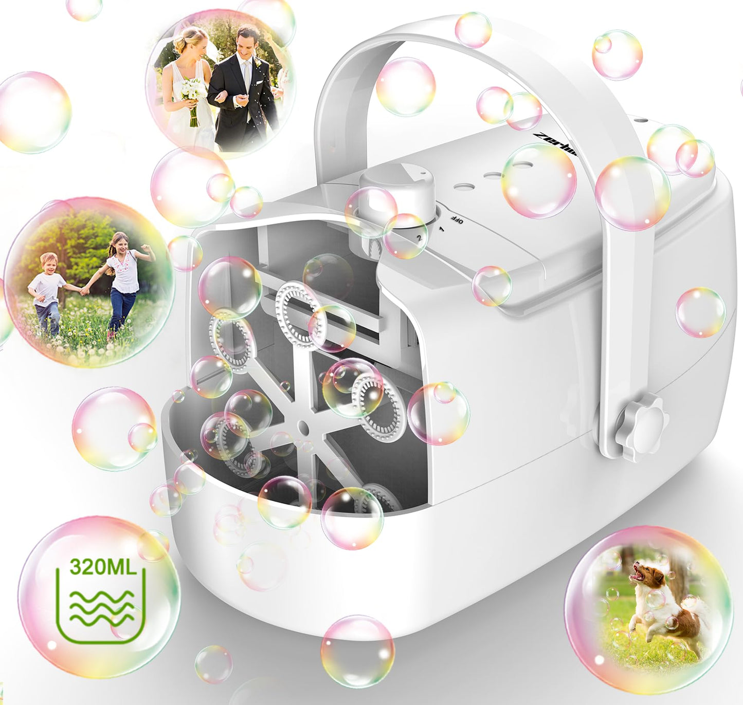 HotZerhunt Durable Bubble Machine for Party: 3 Power Modes for Non-Stop Fun - 18000+ Bubbles Per Minute High Output 30 Mins Bubbles per Refill - Kids Safe Auto-Stop for Outdoor Backyard Birthday