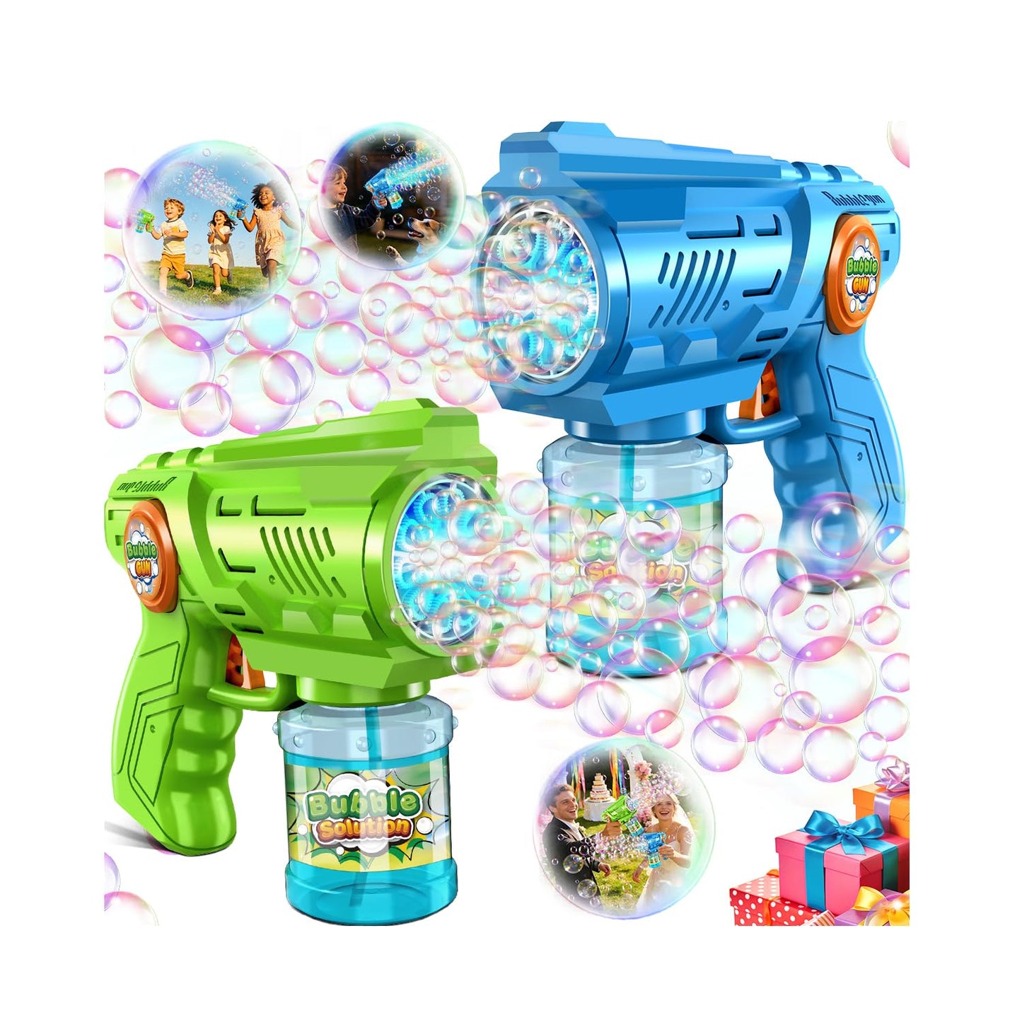Hot Zerhunt Lightweight Automatic Bubble Gun: 2 Pack Bubble Blaster for Kids 4-8 with Bubble Solution & LED Light - 15000+ Bubbles Per Minute Easy for Kids to Hold - Great Party Outdoor Toy
