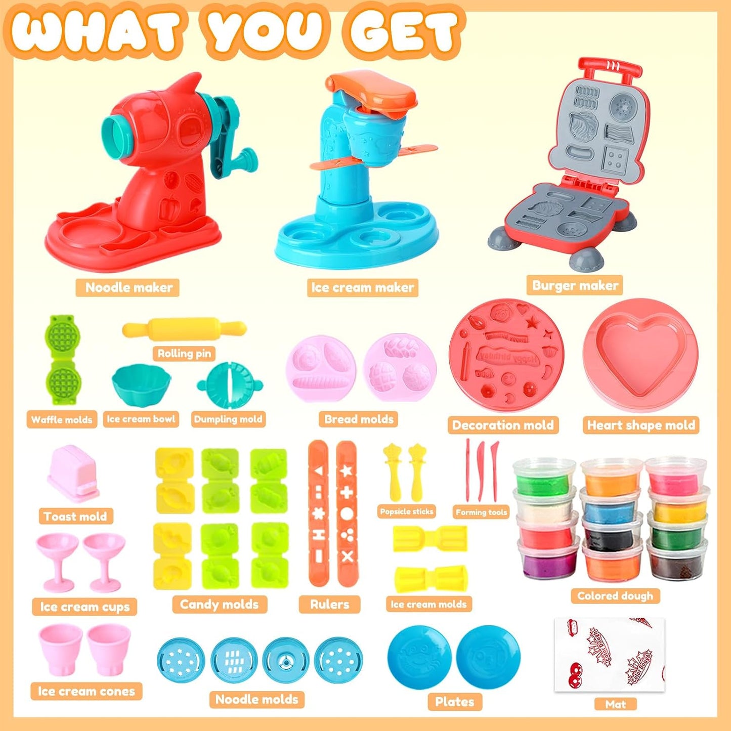 Hot Crelloci 3 in 1 Color Dough Kitchen Creations Set, Ice Cream Spaghetti Burger Maker Machine, Art Crafts Food Modeling Toys, Accessories Tools Kit for Boys Girls Kids Toddlers Ages 3+ (12 Colors Dough)