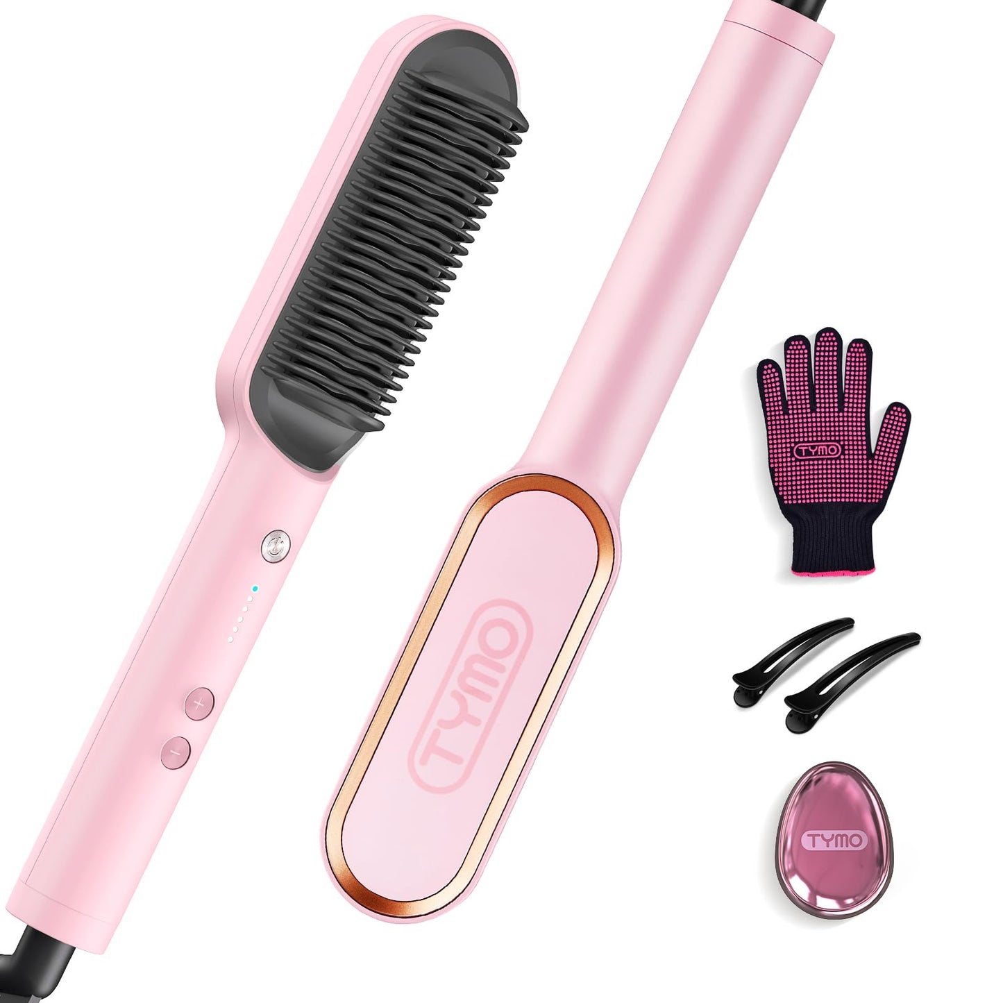 HotHair Straightener Brush, TYMO Ring Hair Straightener Comb Straightening Brush for Women with 5 Temps 20s Fast Heating & Dual Voltage, Black