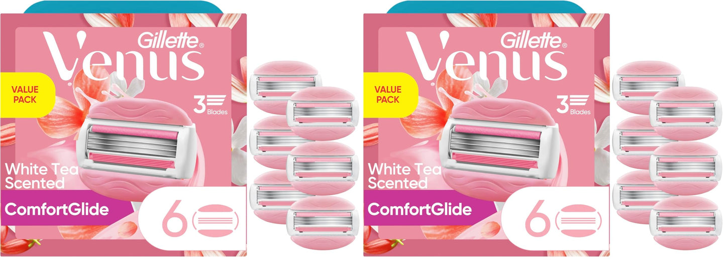 HotGillette Venus ComfortGlide White Tea Women's Razor Blades, 3-Blade Razor Refills, 6 Count