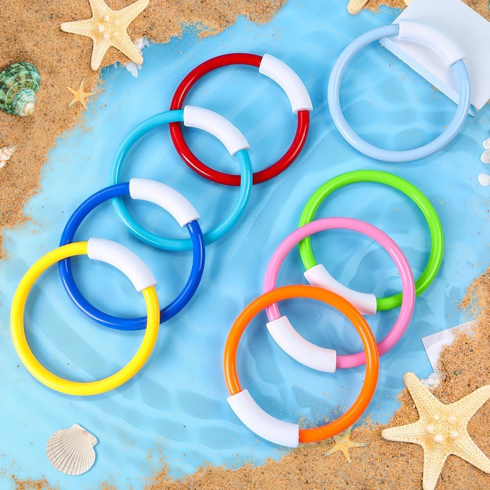 Hot Vellibring 8PCS Pool Diving Swim Toys Colorful Underwater Training Sinking Throwing Dive Rings for Kids Summer Pool Swimming Party Favor Games