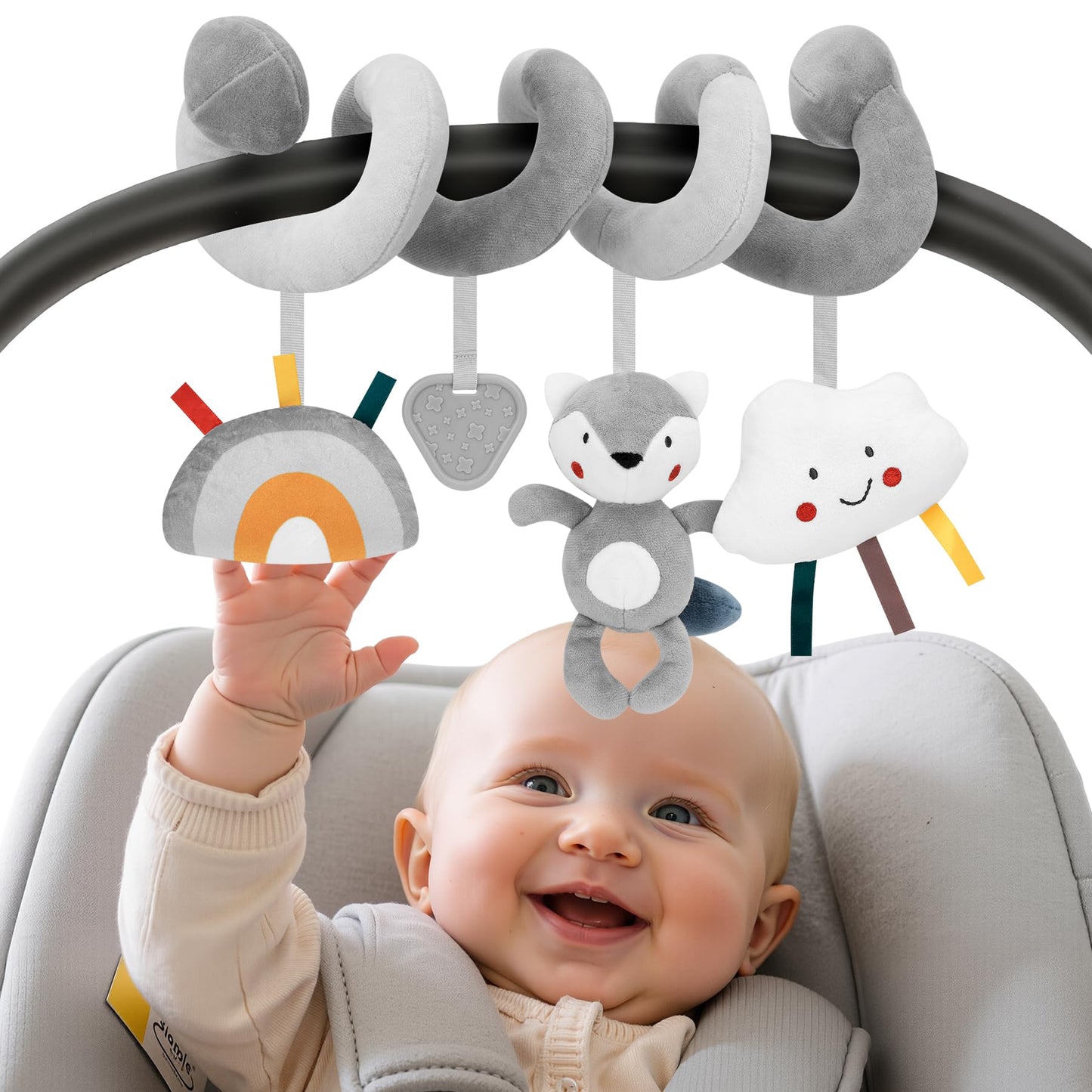 Hot Spiral Car Seat Toys - Baby Sensory Soft Plush Hanging Toys for 0-12 Months Stroller Crib Accessories, Essentials for Expecting Moms & Baby Shower Registry Gift