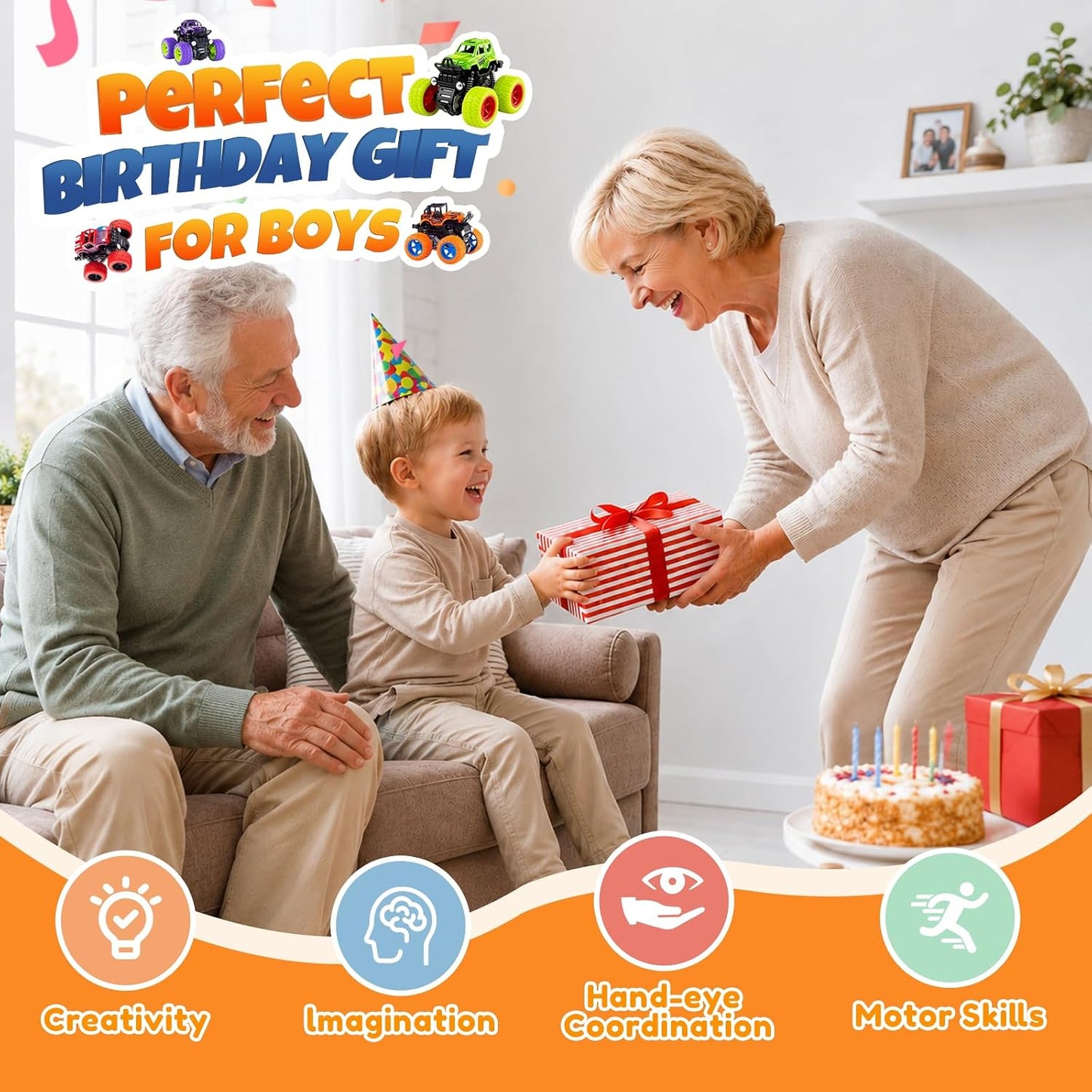 Hot 4 Pack Monster Trucks Toys for Boys 2 3 4 5 6 7 Year Old, Friction Powered Pull Back Car Toys for Toddlers Kids Ages 3-5 2-4 4-7, Best Birthday Christmas Party Gift for Boys and Toddlers
