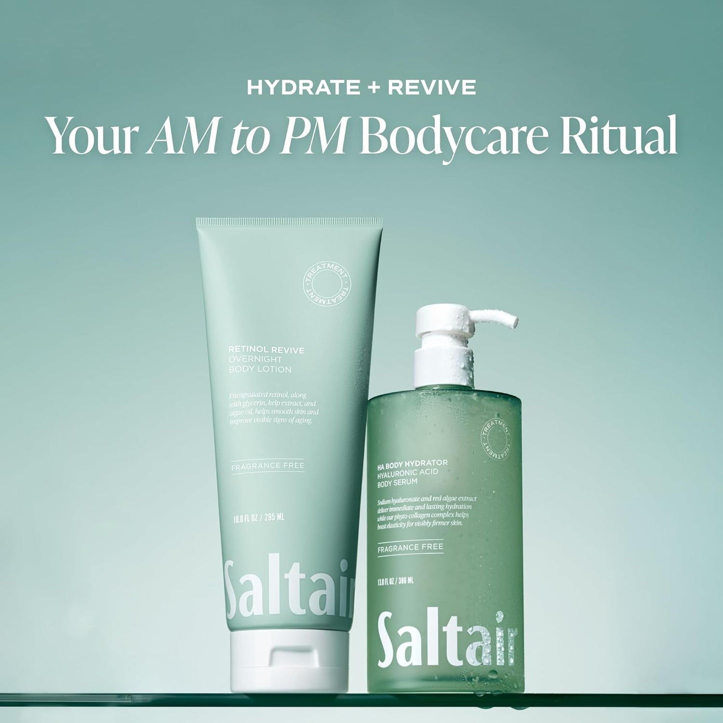 HotSaltair Hyaluronic Acid Body Serum – Hydrating Body Lotion for Smoother Looking Skin – Sheer Gel Moisturizer with Sodium Hyaluronate & Red Algae – Fragrance-Free HA Hydrator – 13oz Pump Bottle